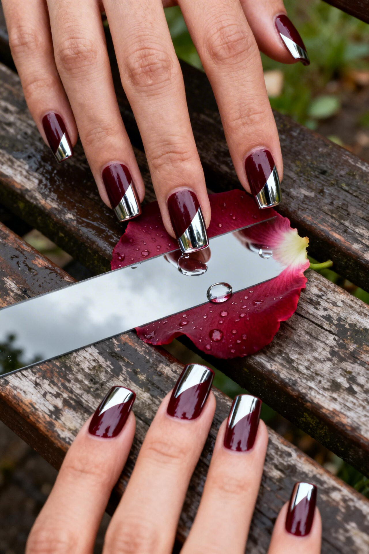 Red Nails Ideas - chrome square