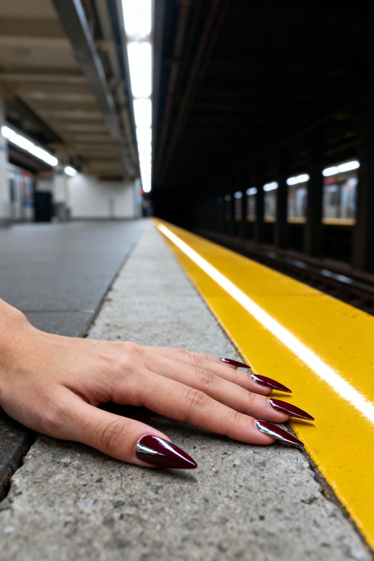 Cateyes Nails Design Red - burgundy stiletto