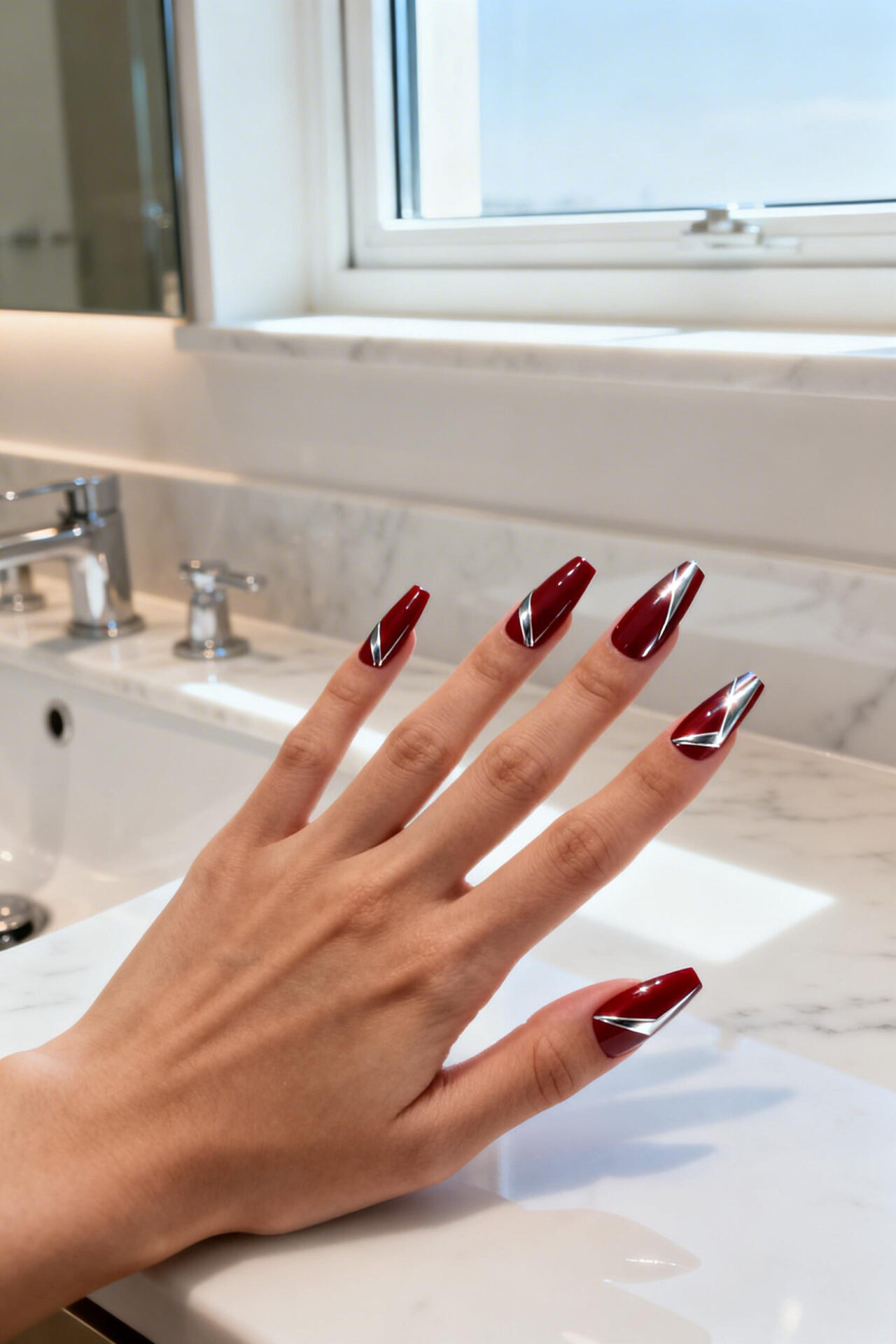 Red Cat Eye Nails - cherry coffin chrome