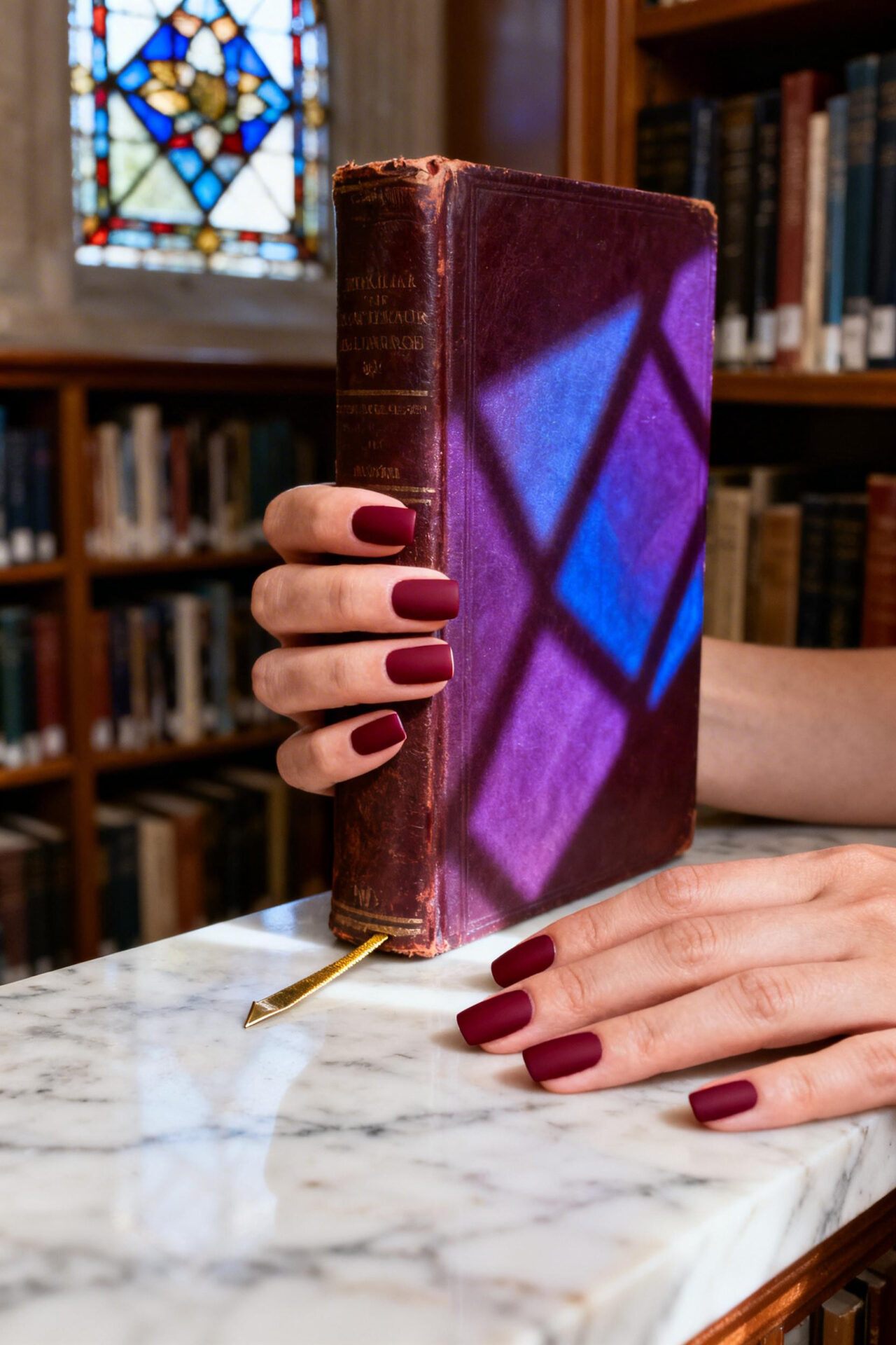 Red Square Nails - burgundy matte elegant