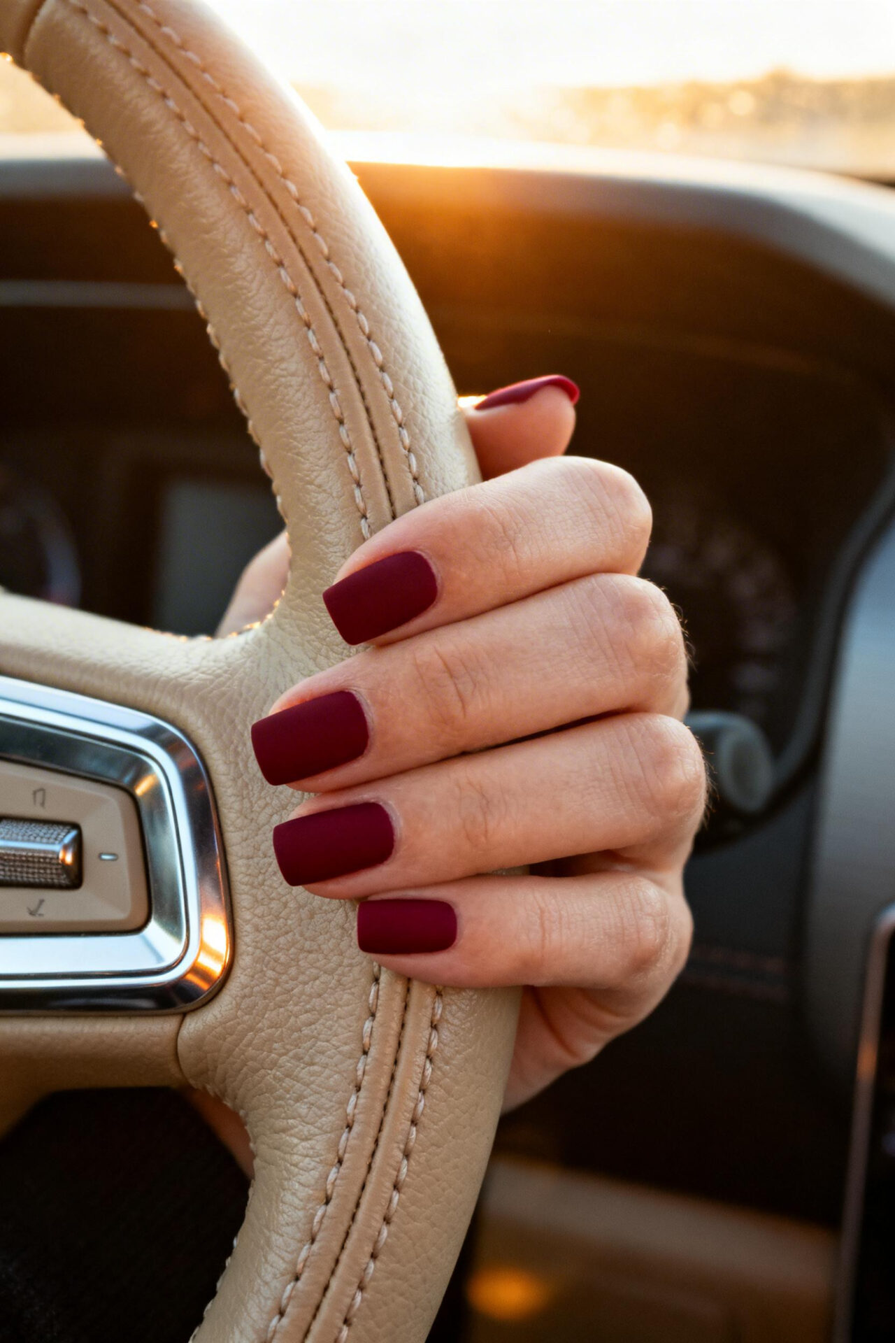 Red Square Nails - burgundy matte elegant