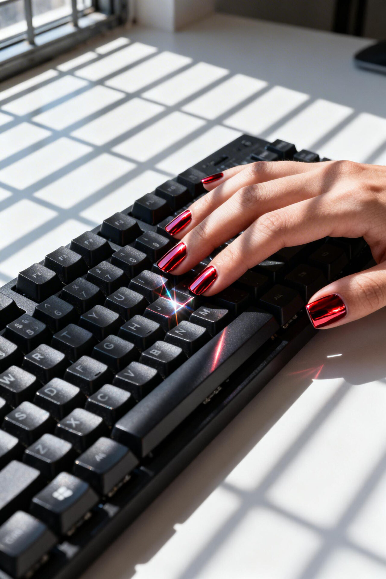 Red Square Nails - chrome elegant