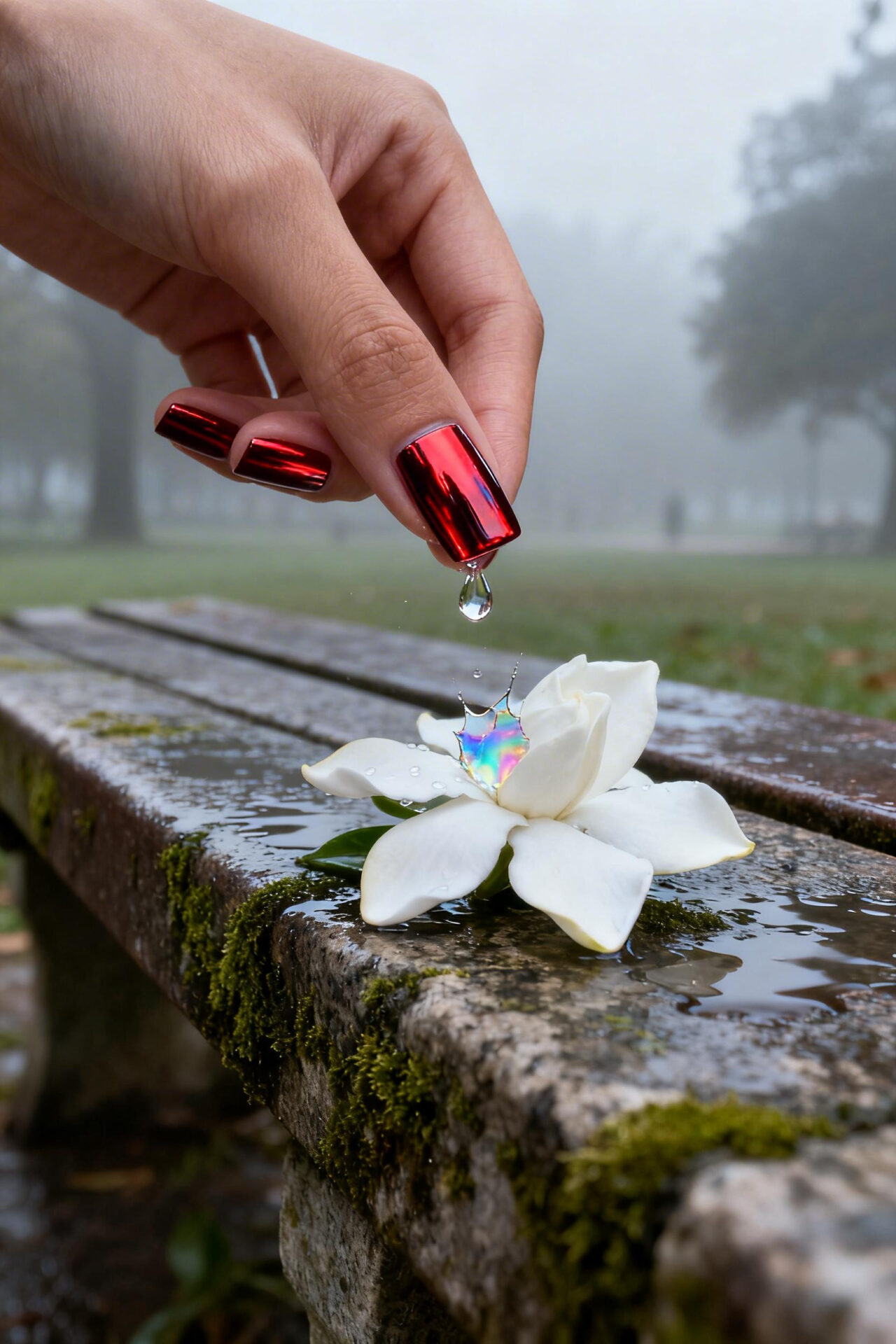 Red Square Nails - chrome elegant
