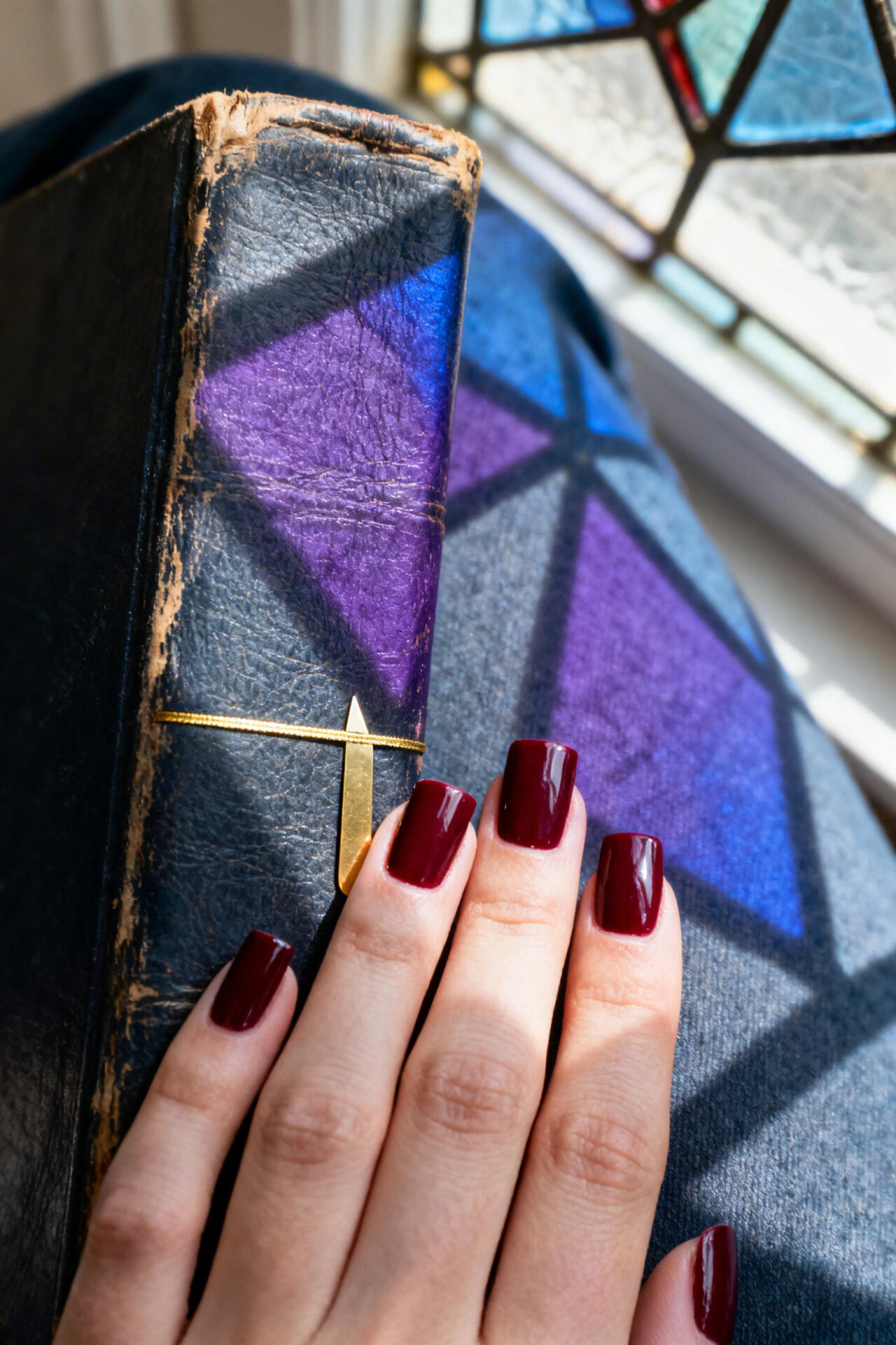 Red Square Nails - dark cherry matte elegant