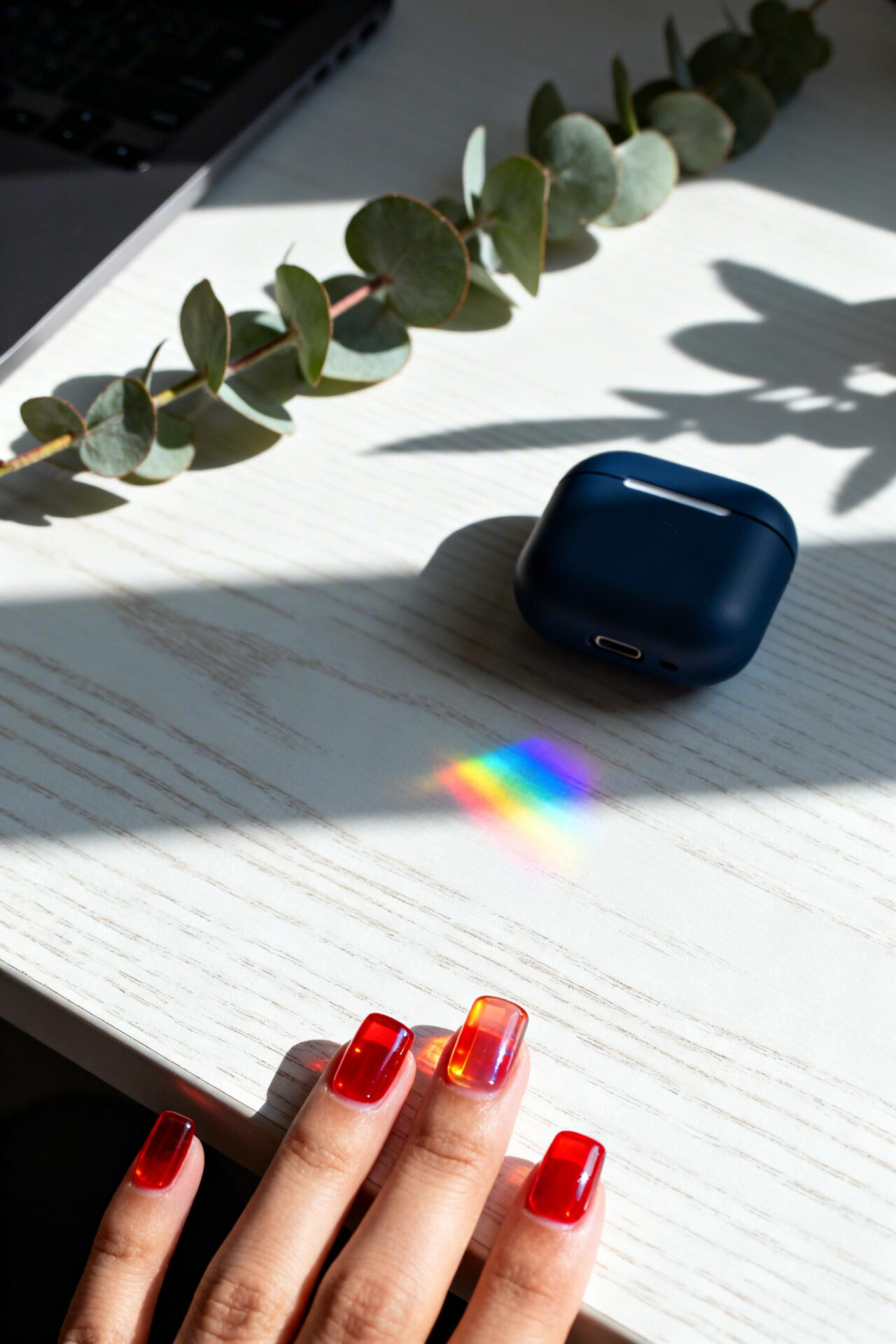 Red Square Nails - elegant cherry design