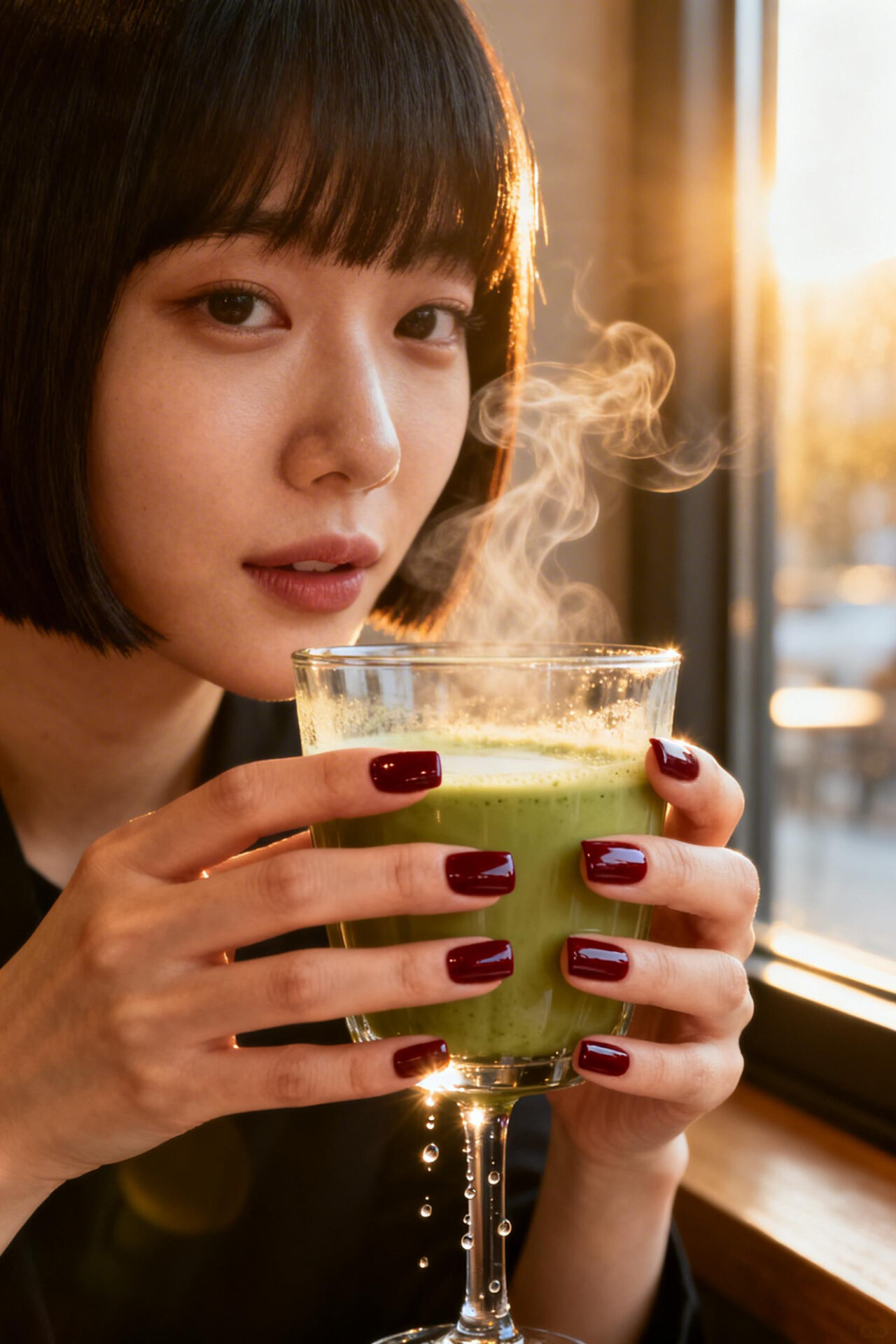 Red Square Nails - elegant cherry oxblood