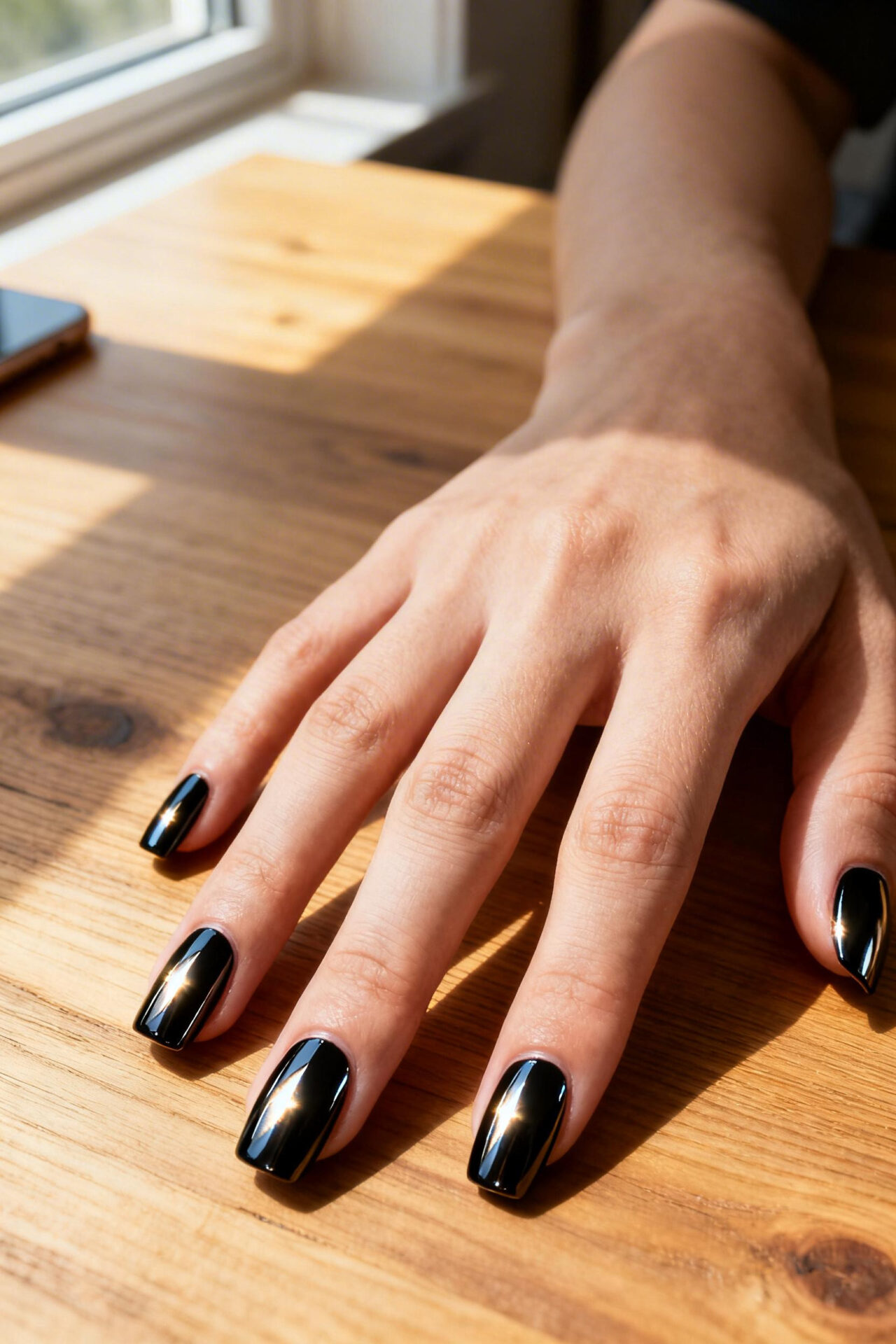 Simple Cat Eye Nails - black chrome mirror
