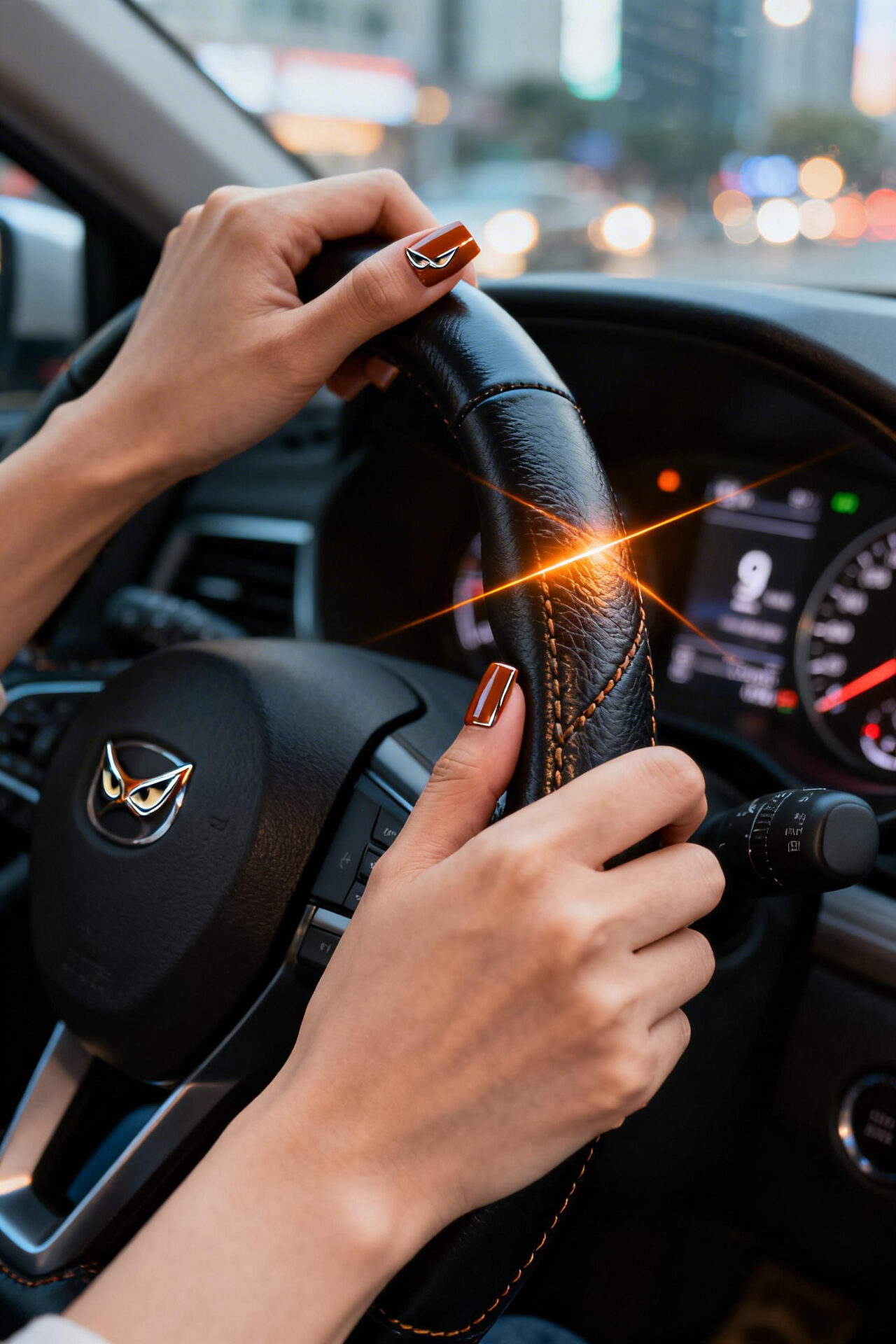 Cateyes Nails Design - cognac chrome square