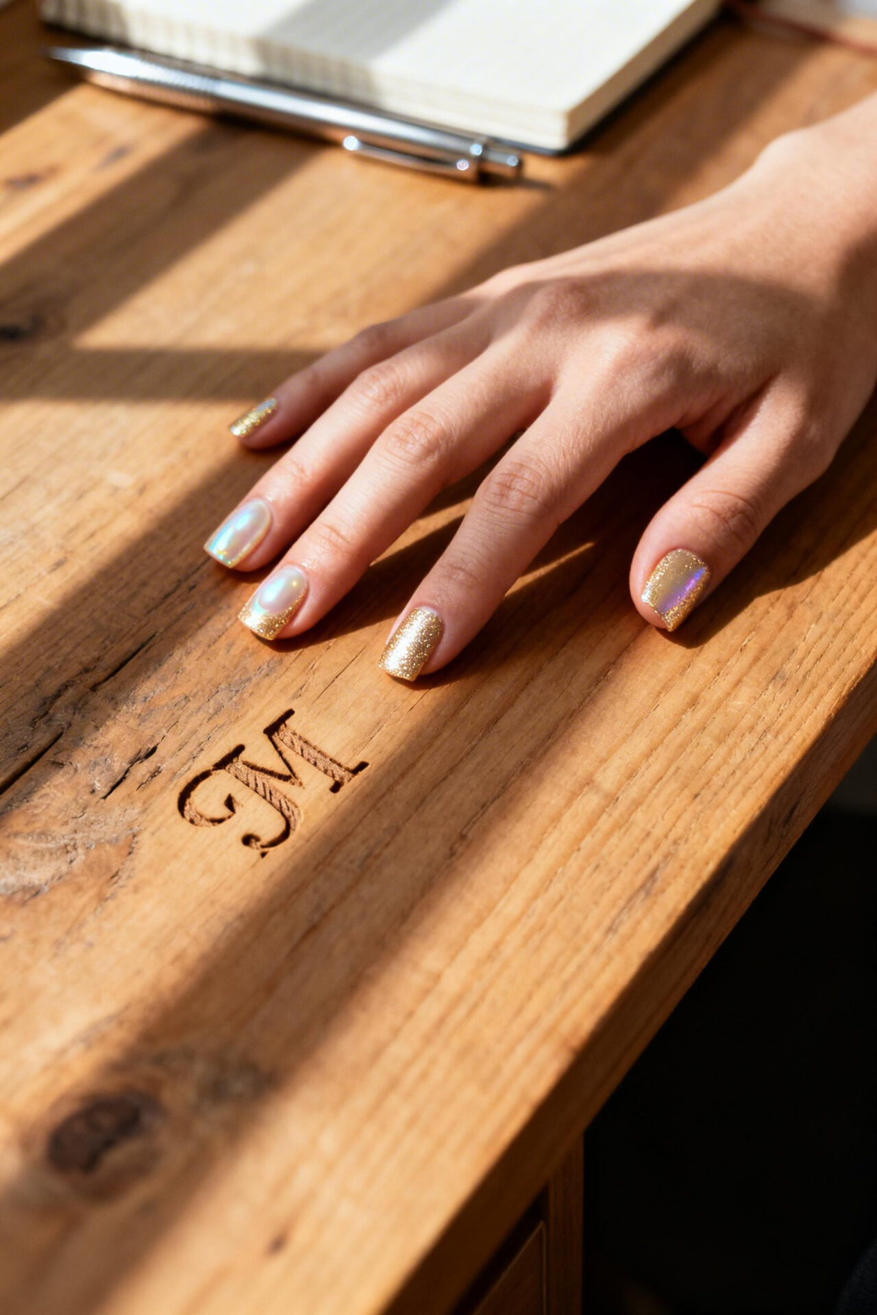 Biab Nails - champagne gold shimmer