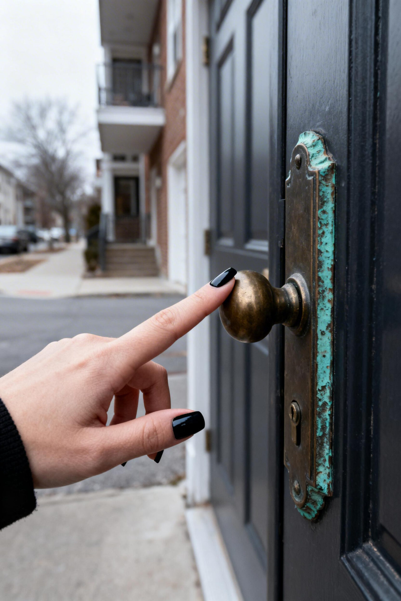 Short French Tip Acrylic Nails - matte black