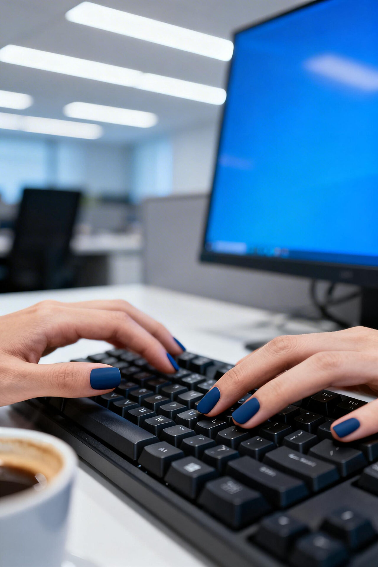Cute Short Acrylic Nails - navy matte
