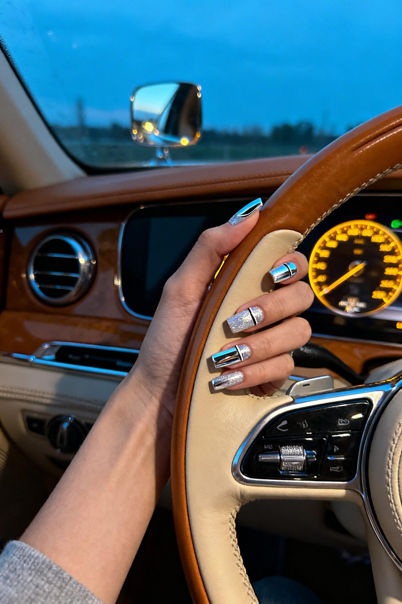 platinum silver chrome cat eye nails square