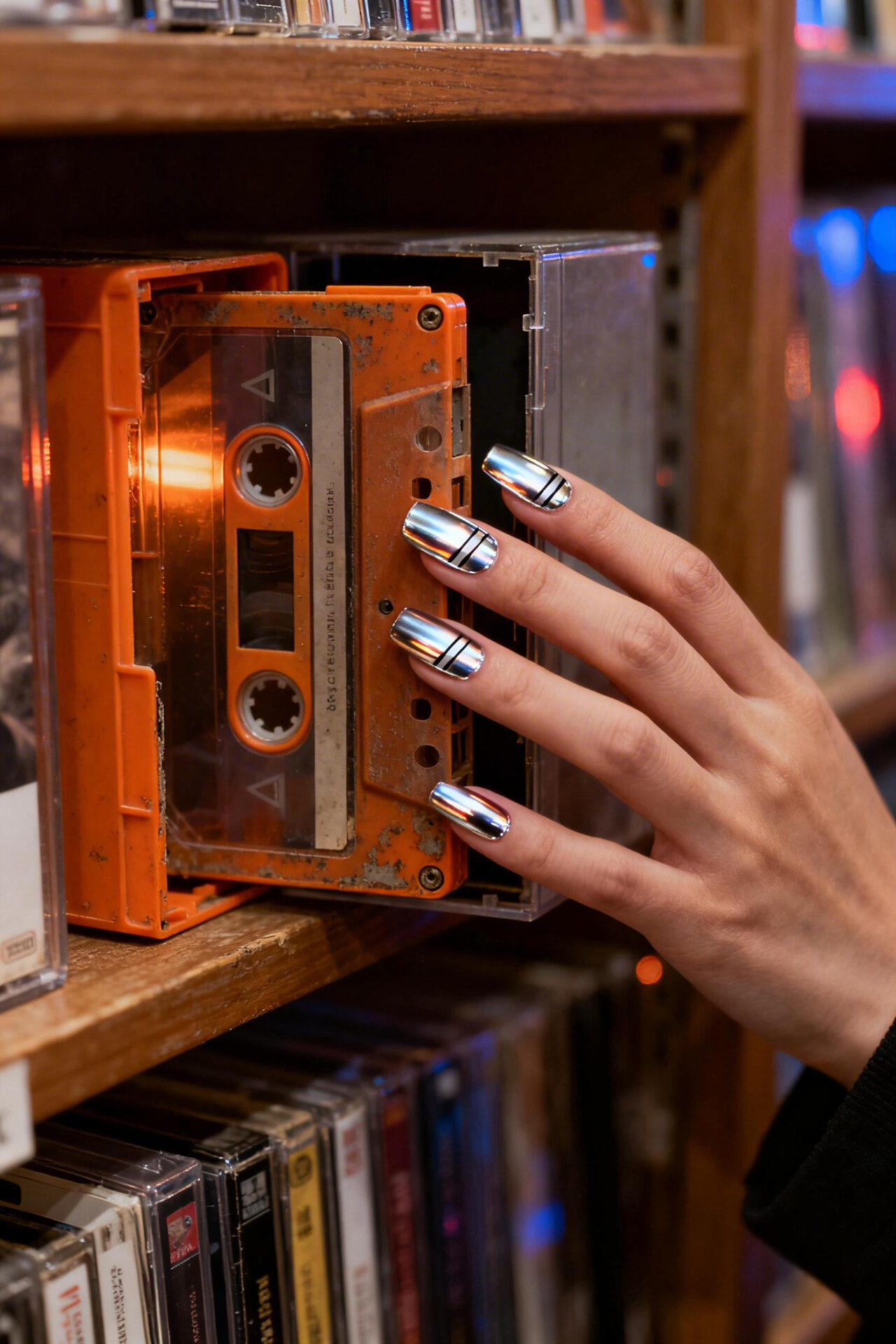 platinum silver chrome cat eye nails square