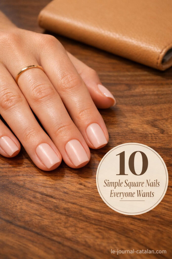 Square nails inspiration featuring minimalist short nail designs with clean lines and simple nail art patterns for everyday wear