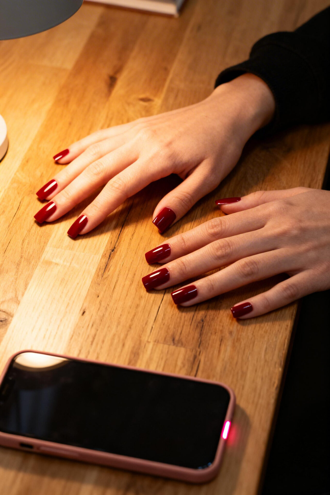Square Nails Ideas - cherry red matte