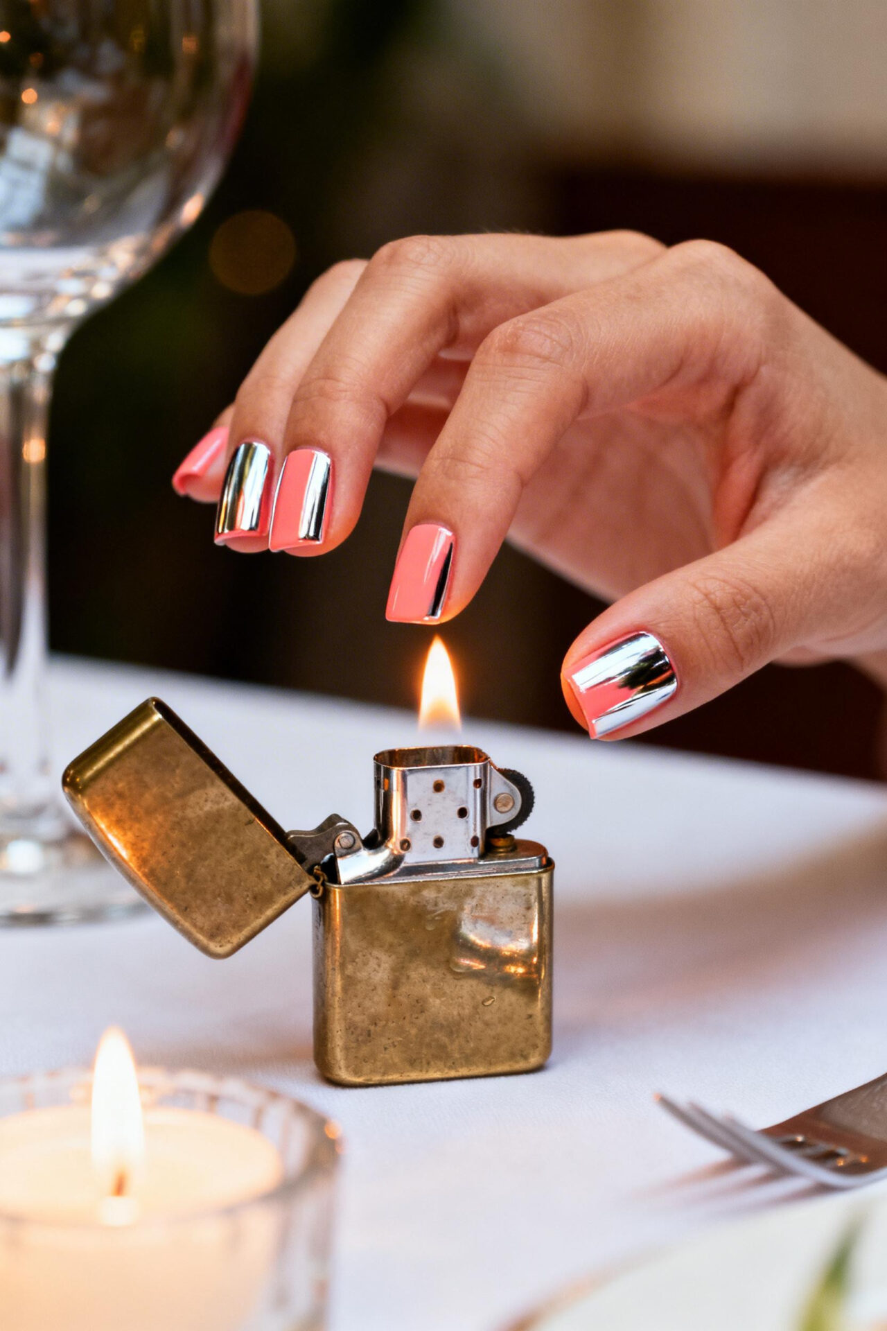 Acrylic Nails With Designs - coral chrome mirror