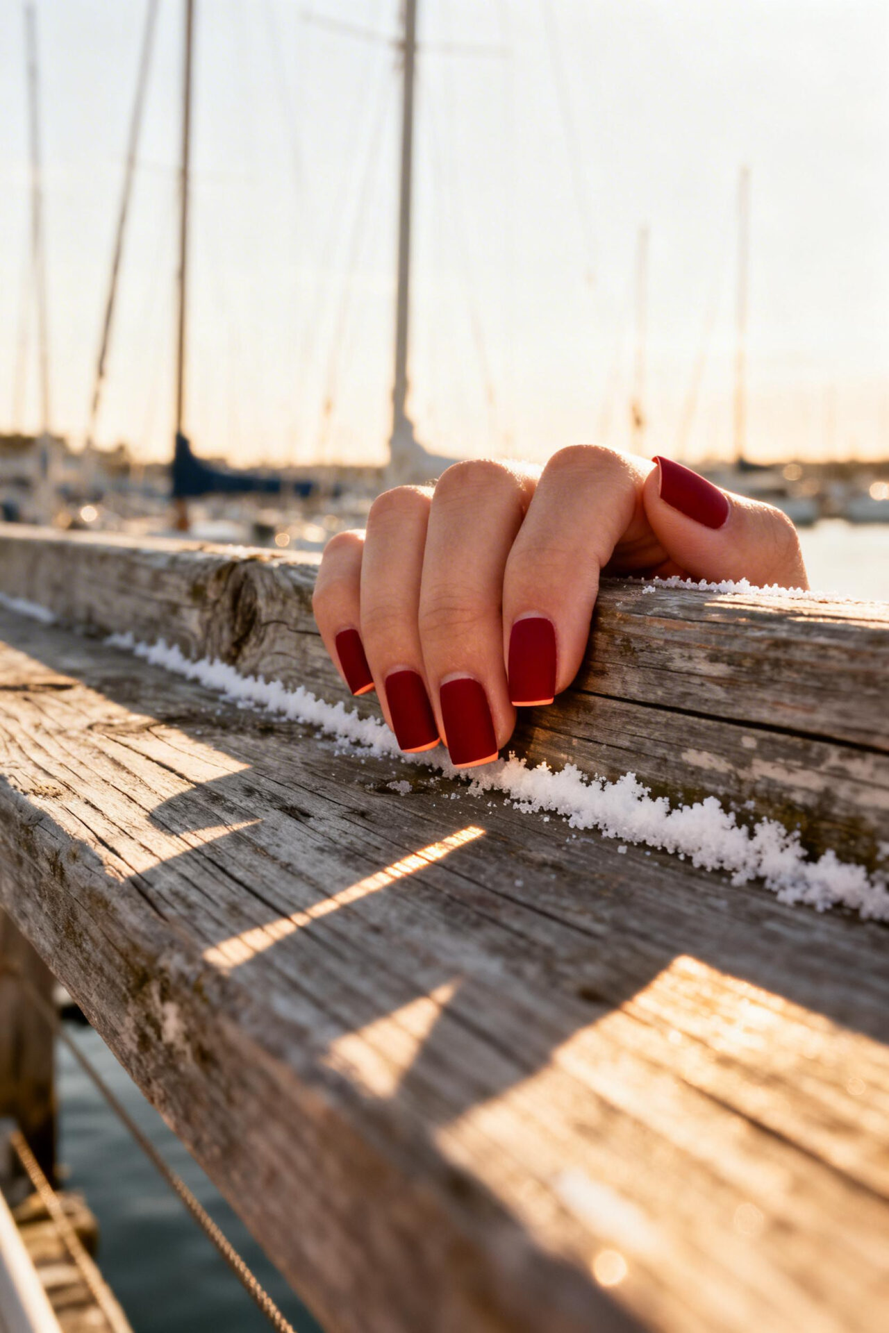Short Square Nail Designs - deep red matte