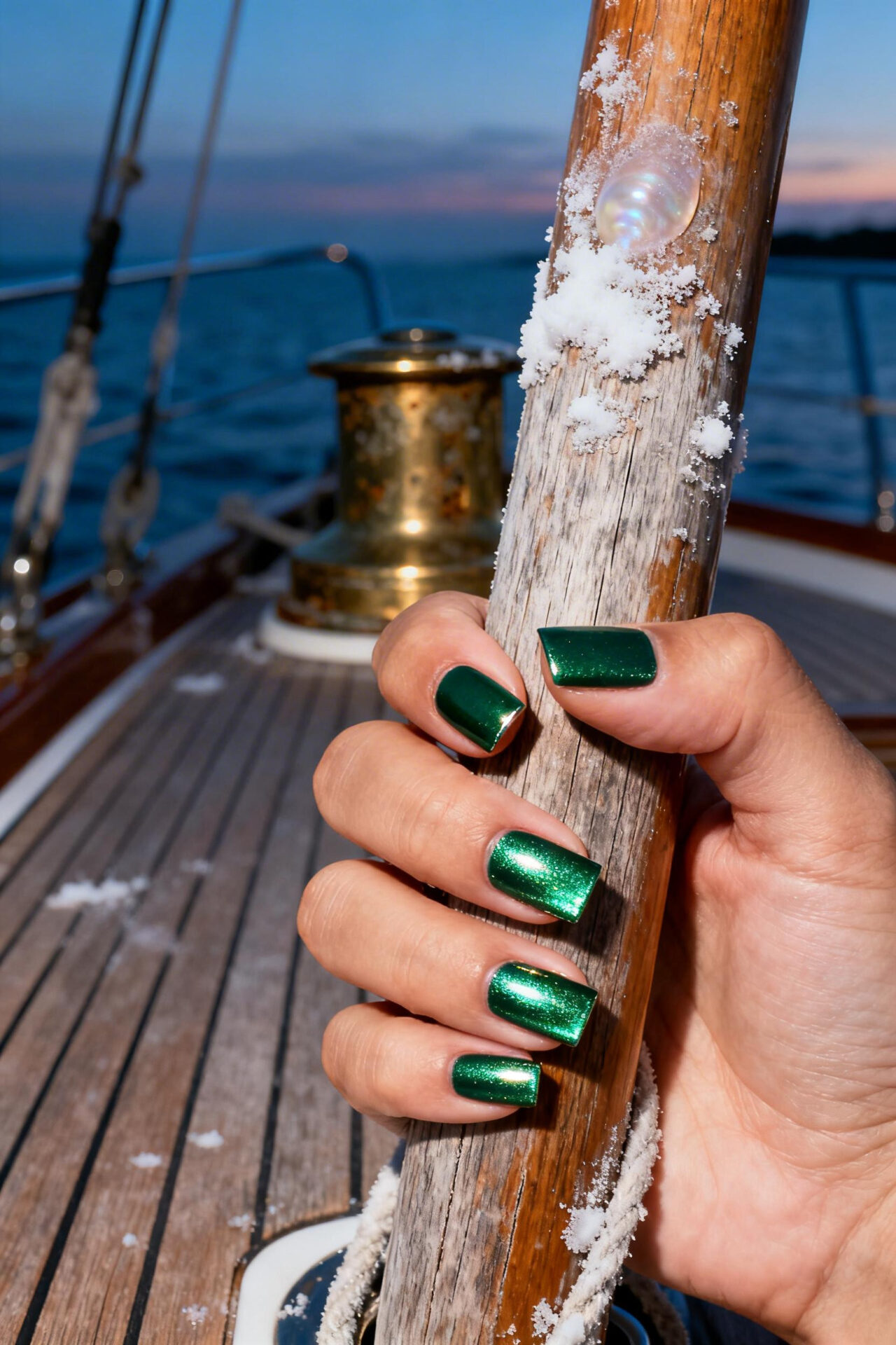 Square French Tip - emerald foil metallic