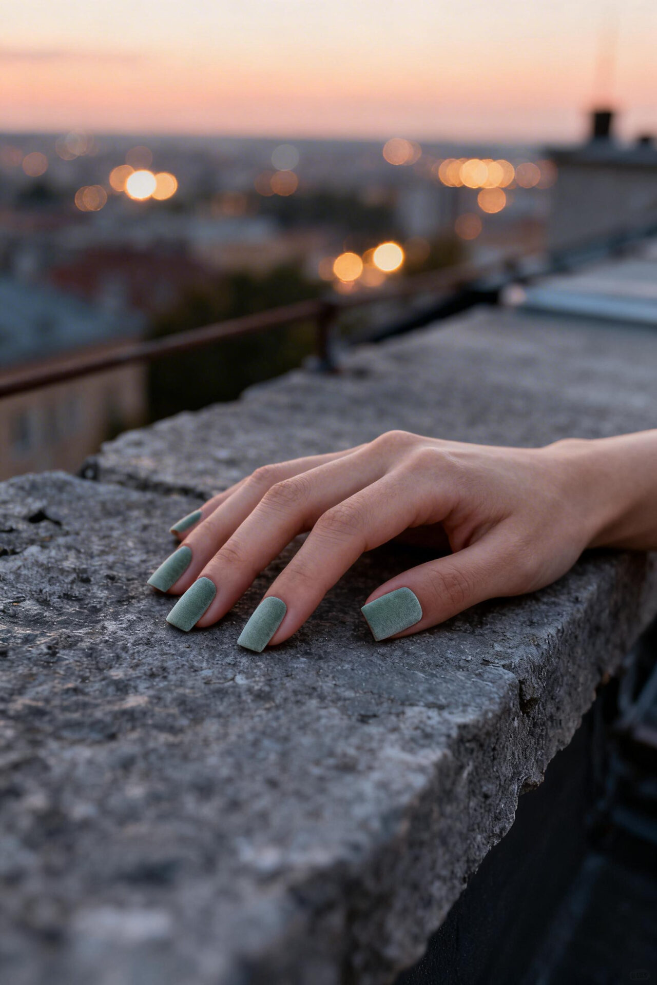 Short Square Nails - sage velvet matte
