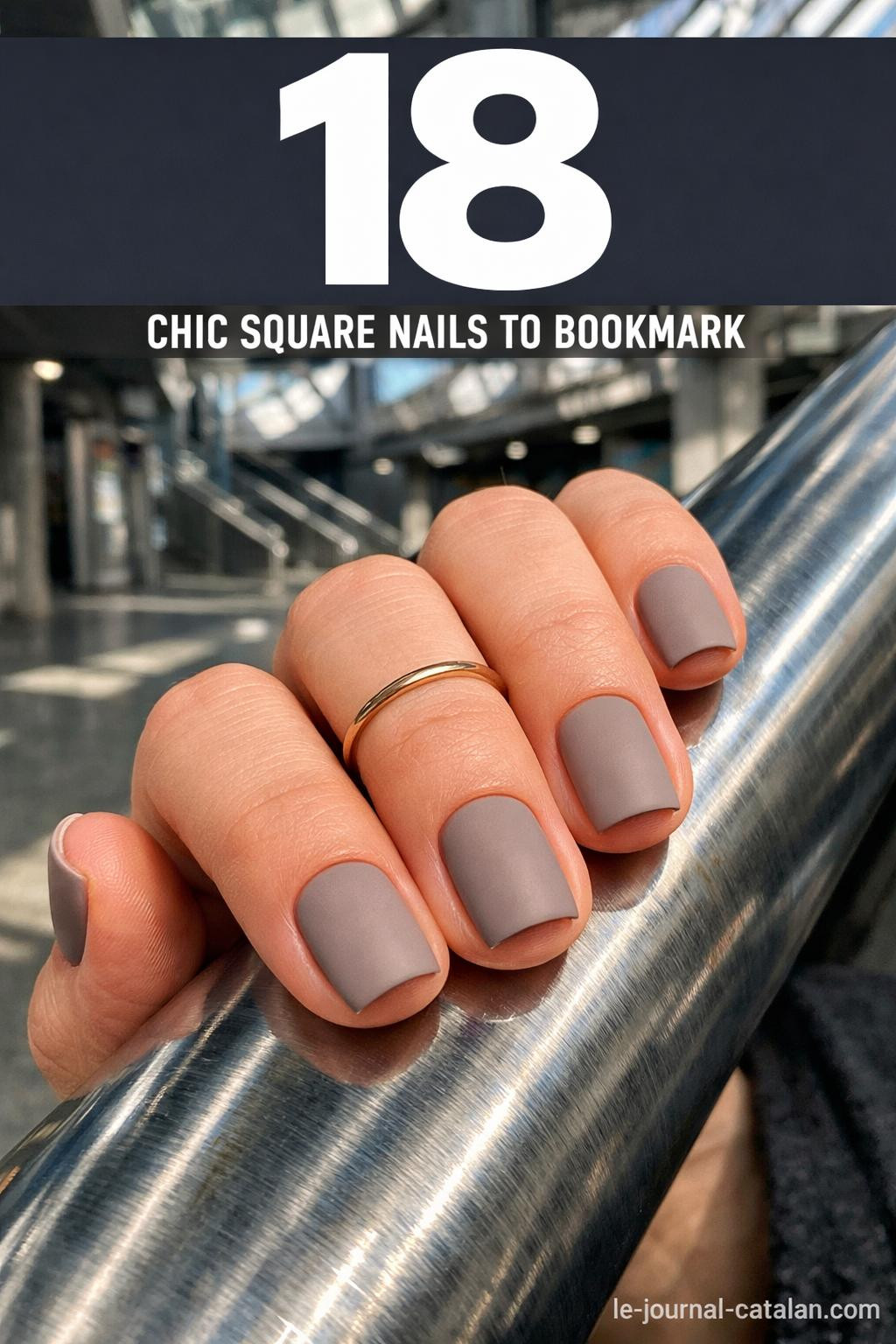 Short square nails with elegant acrylic design, showcasing modern nail art for a polished and sophisticated look