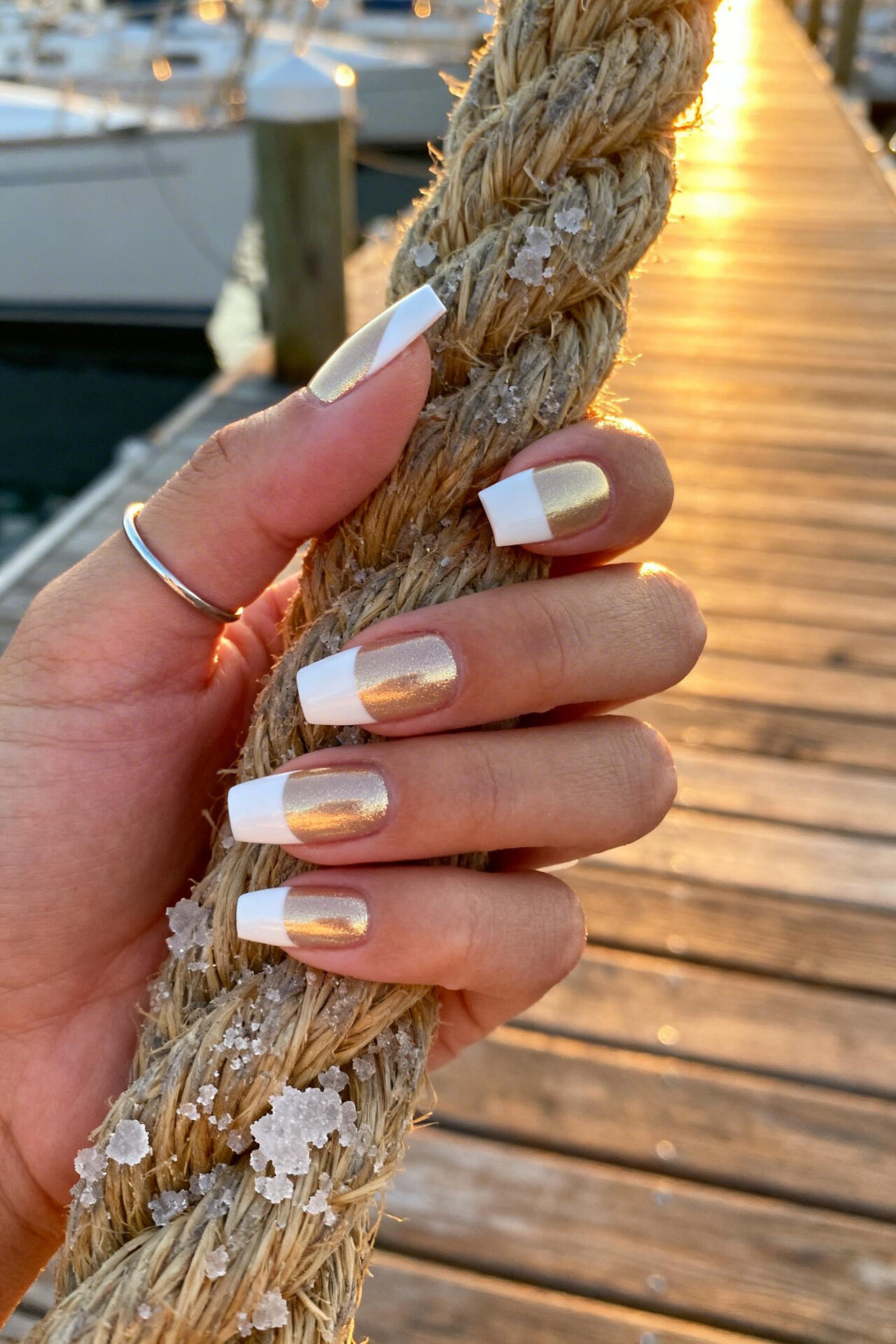 Square French Tip Acrylic Nails - durable glossy finish