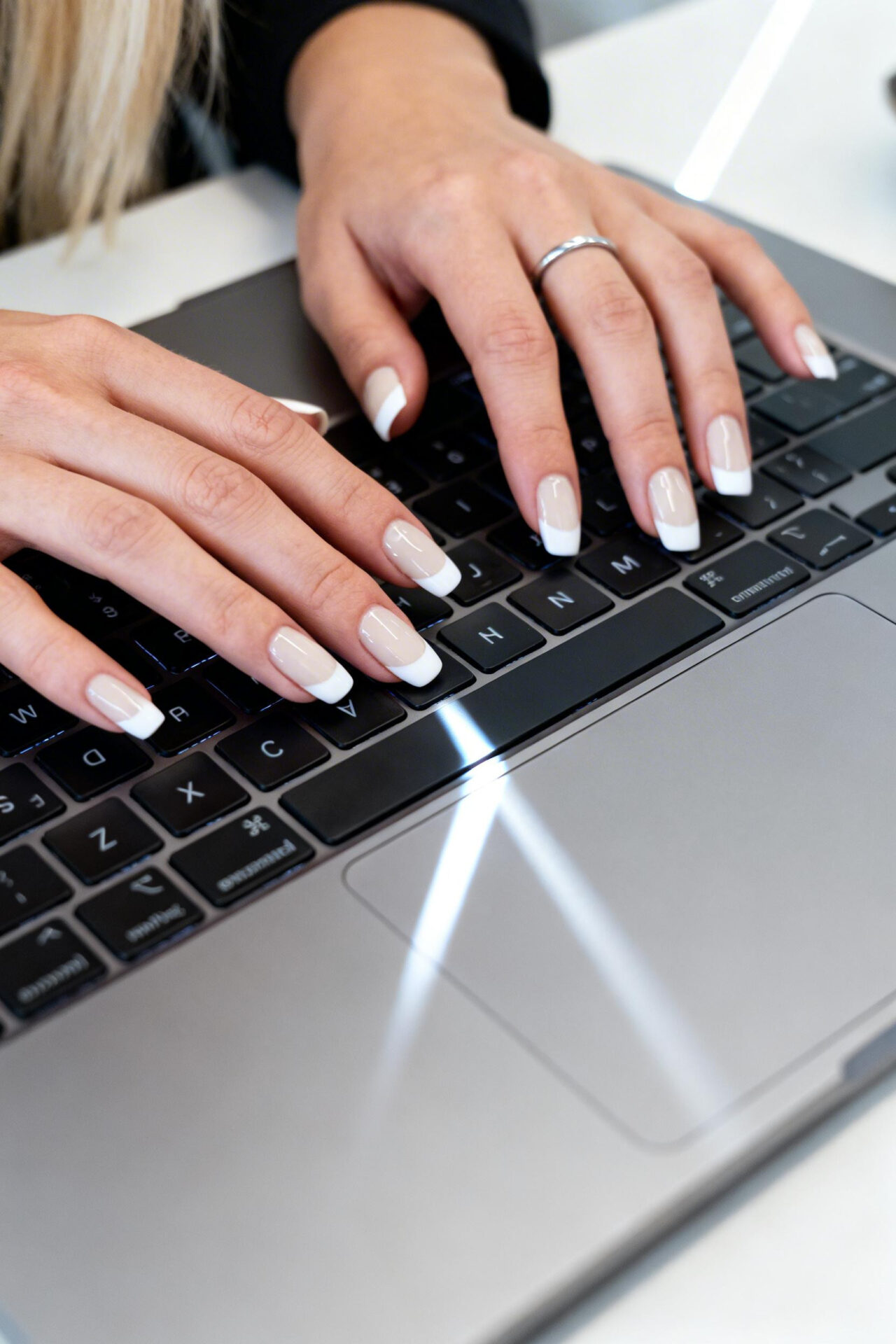 Square French Tip Acrylic Nails - professional ivory base