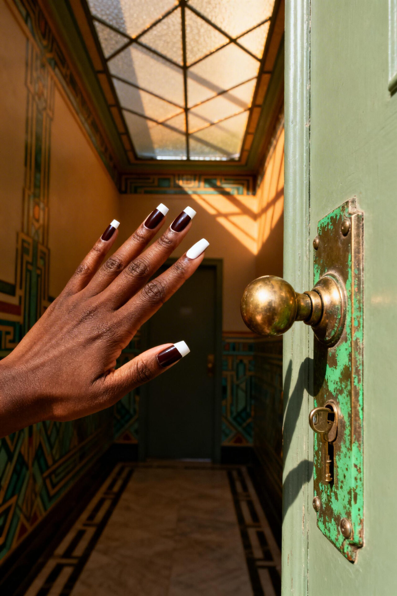 Square French Tip Acrylic Nails - espresso matte base