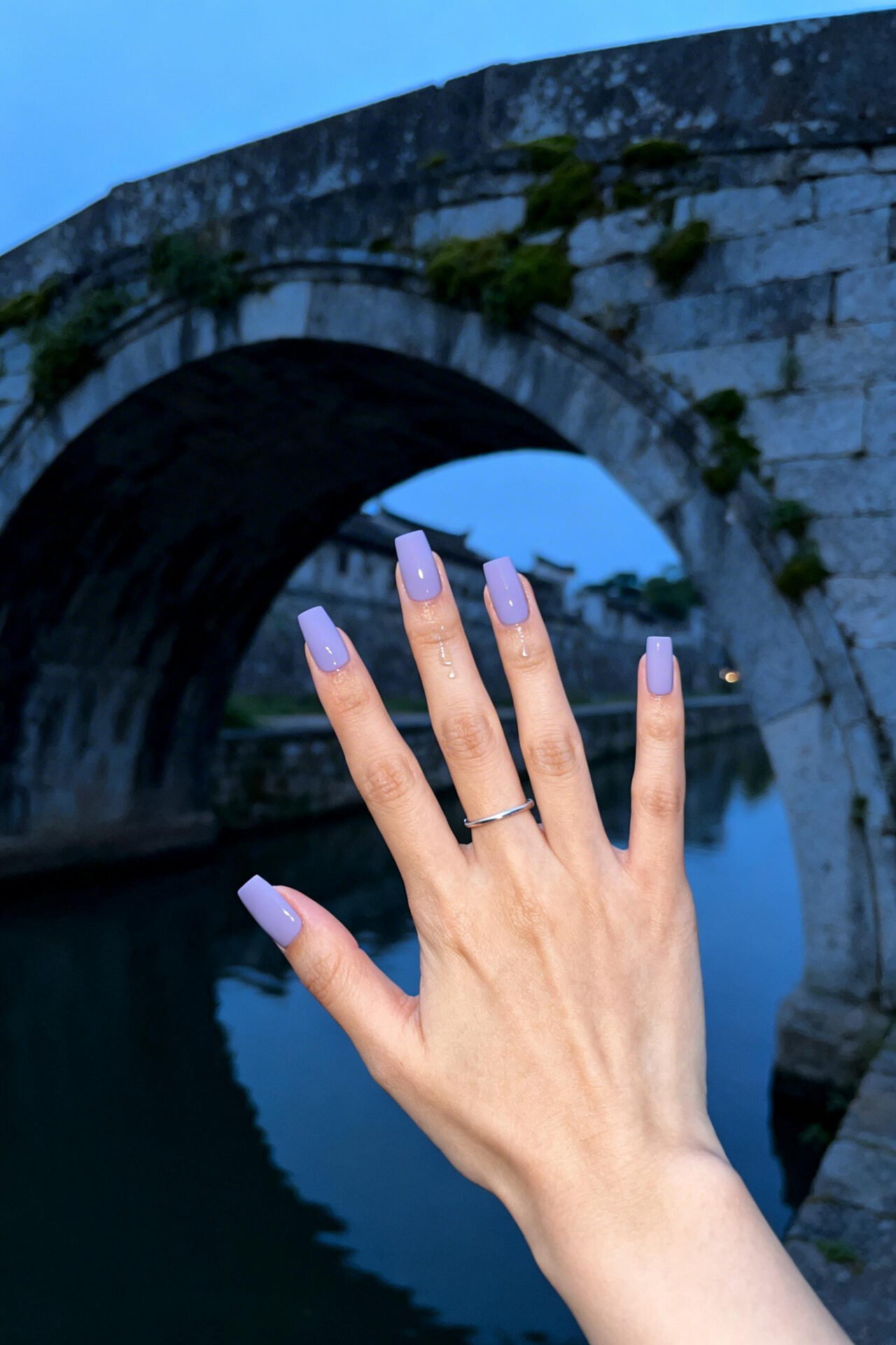 Square French Tip Acrylic Nails - lavender travel style
