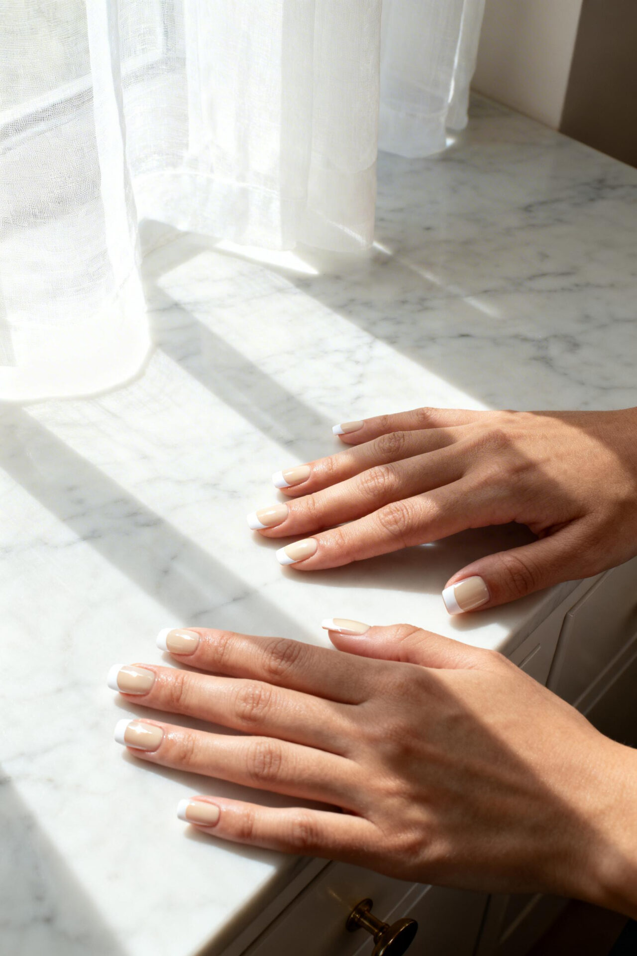 Square French Tip Acrylic Nails - vanity morning style