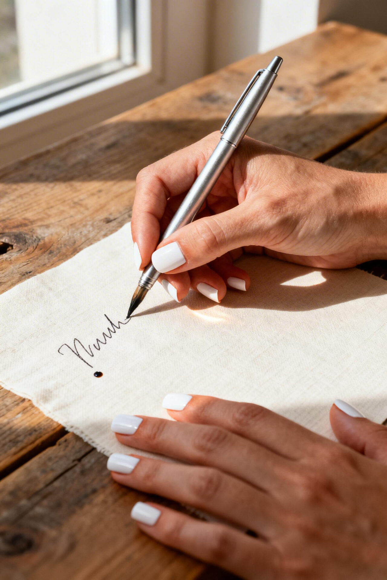 Coffin French Tip Nails - terracotta base
