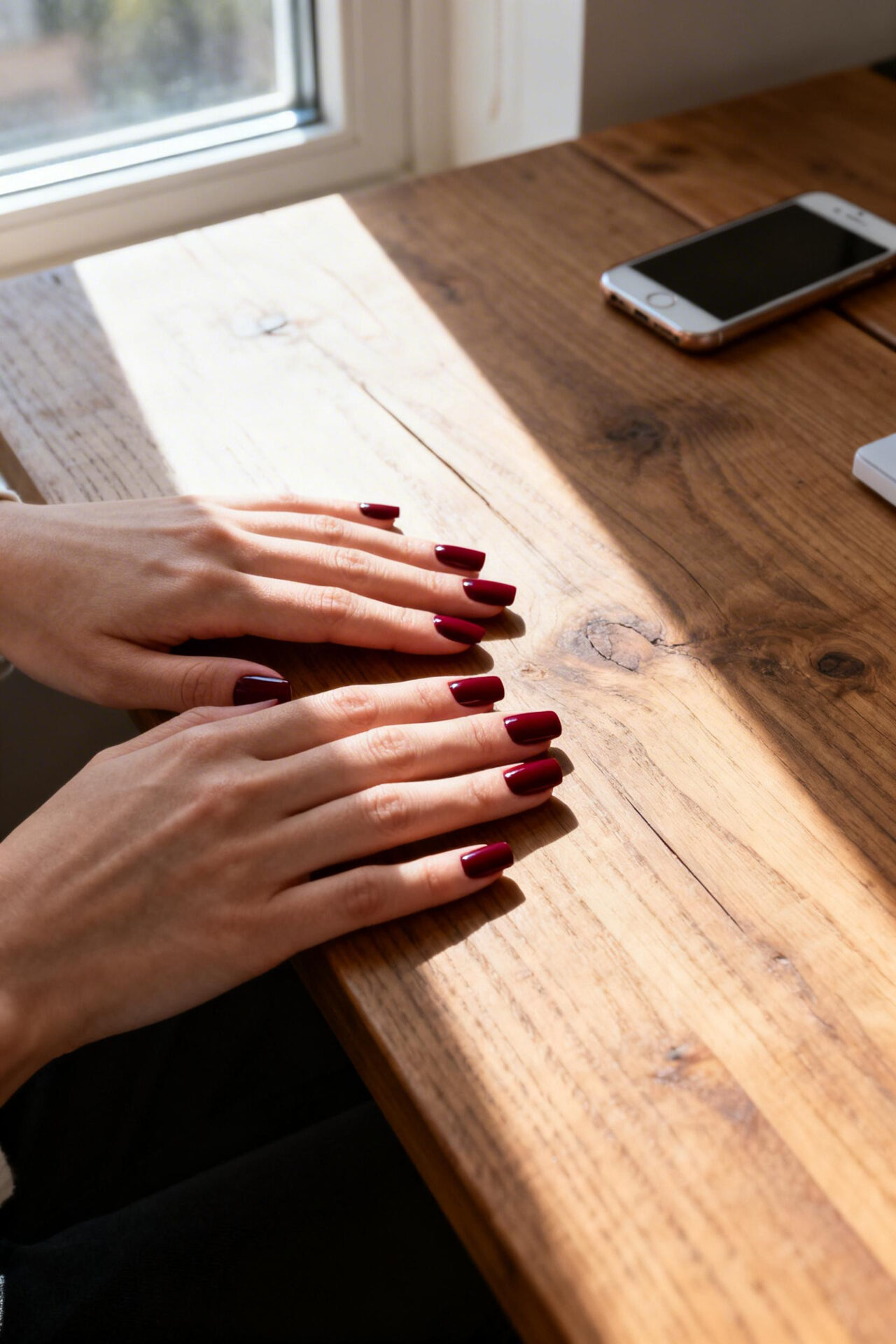 Square Nails - burgundy matte acrylic