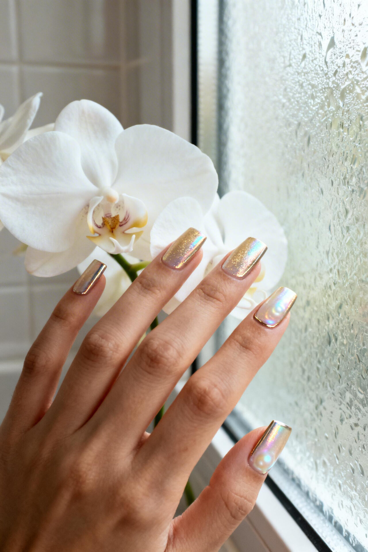 Square Nails - champagne gold shimmer