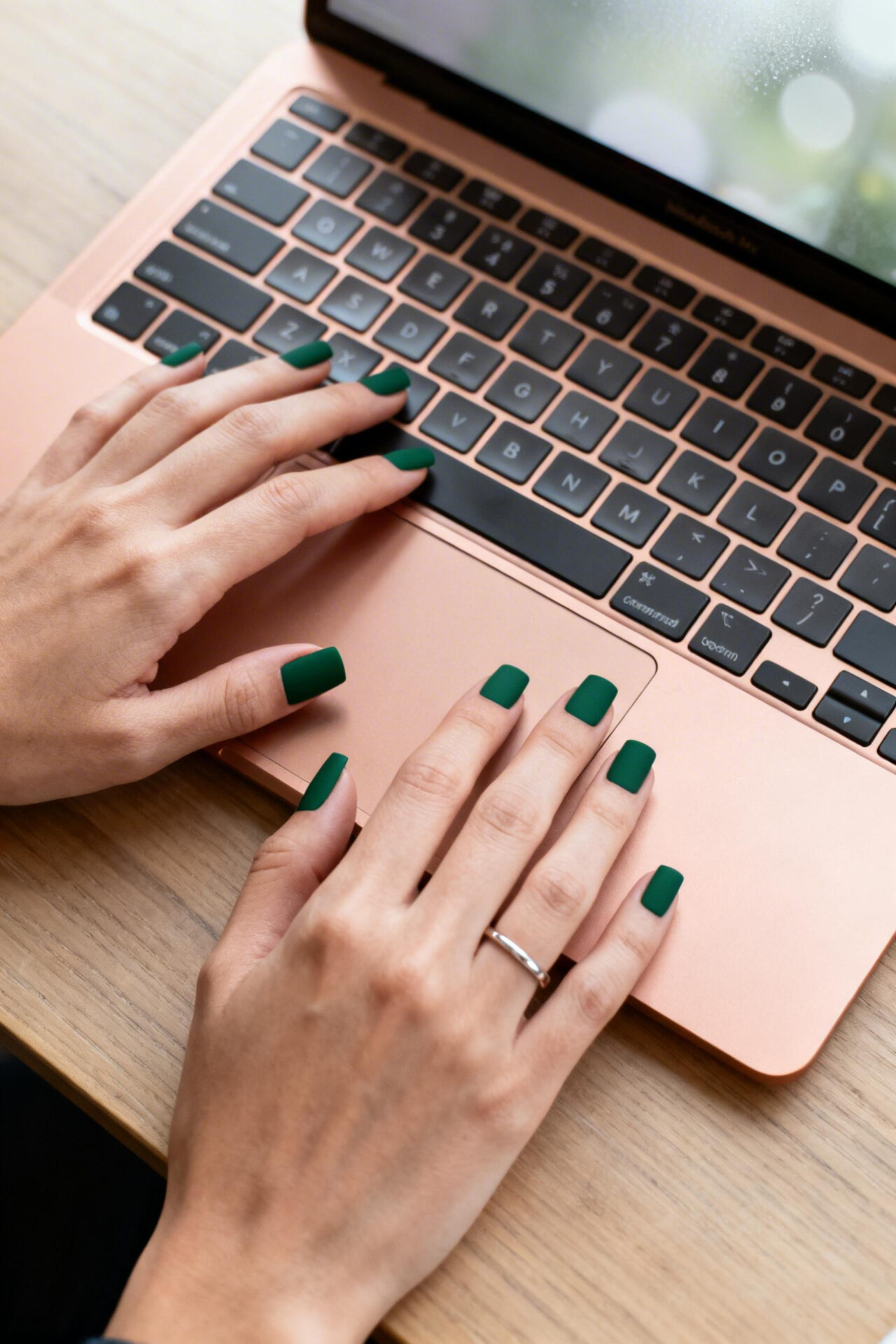 Square Nails - deep green matte elegant