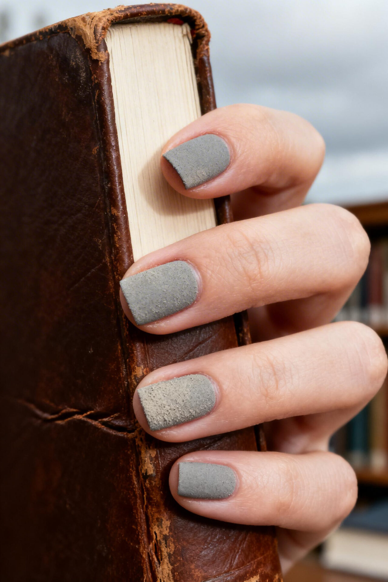Short Nails Ideas - dusty grey matte powder