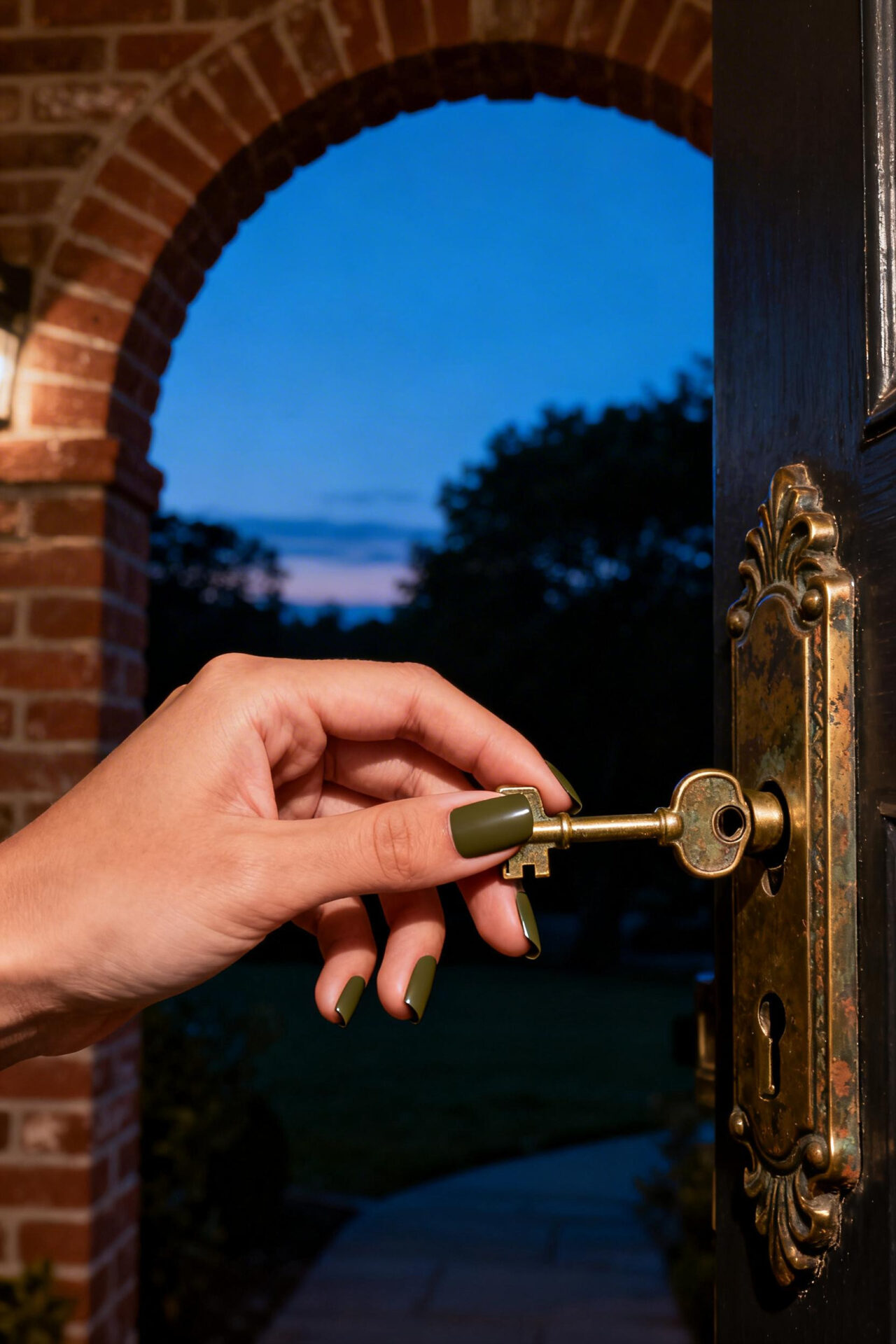 Square Nails - elegant matte olive