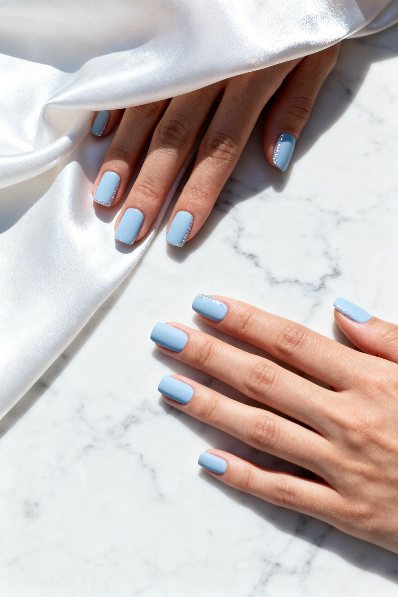 Square Nails - pastel blue elegant
