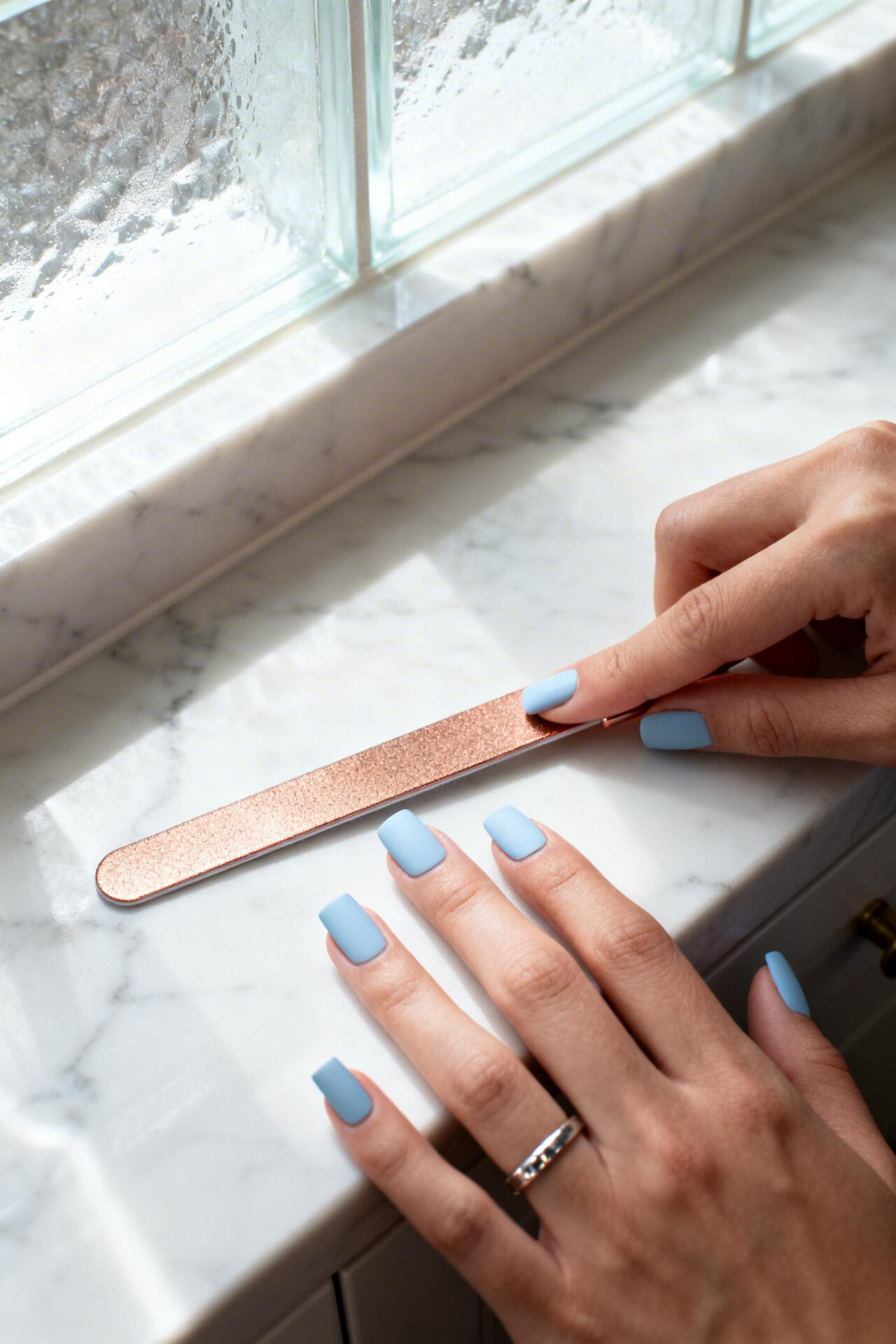 Square Nails - pastel blue matte elegant