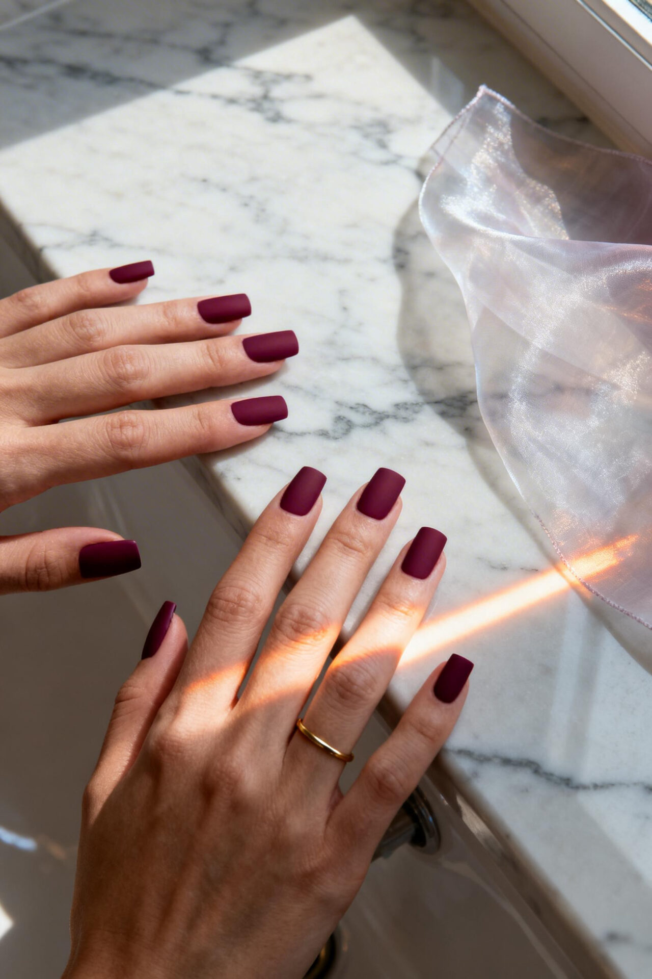 Square Nails - plum matte elegant