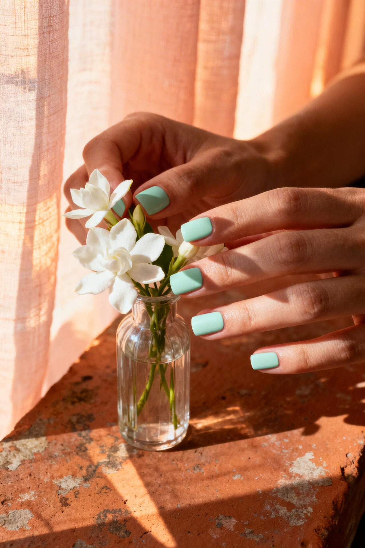 Square Nails Inspiration - seafoam mint satin finish