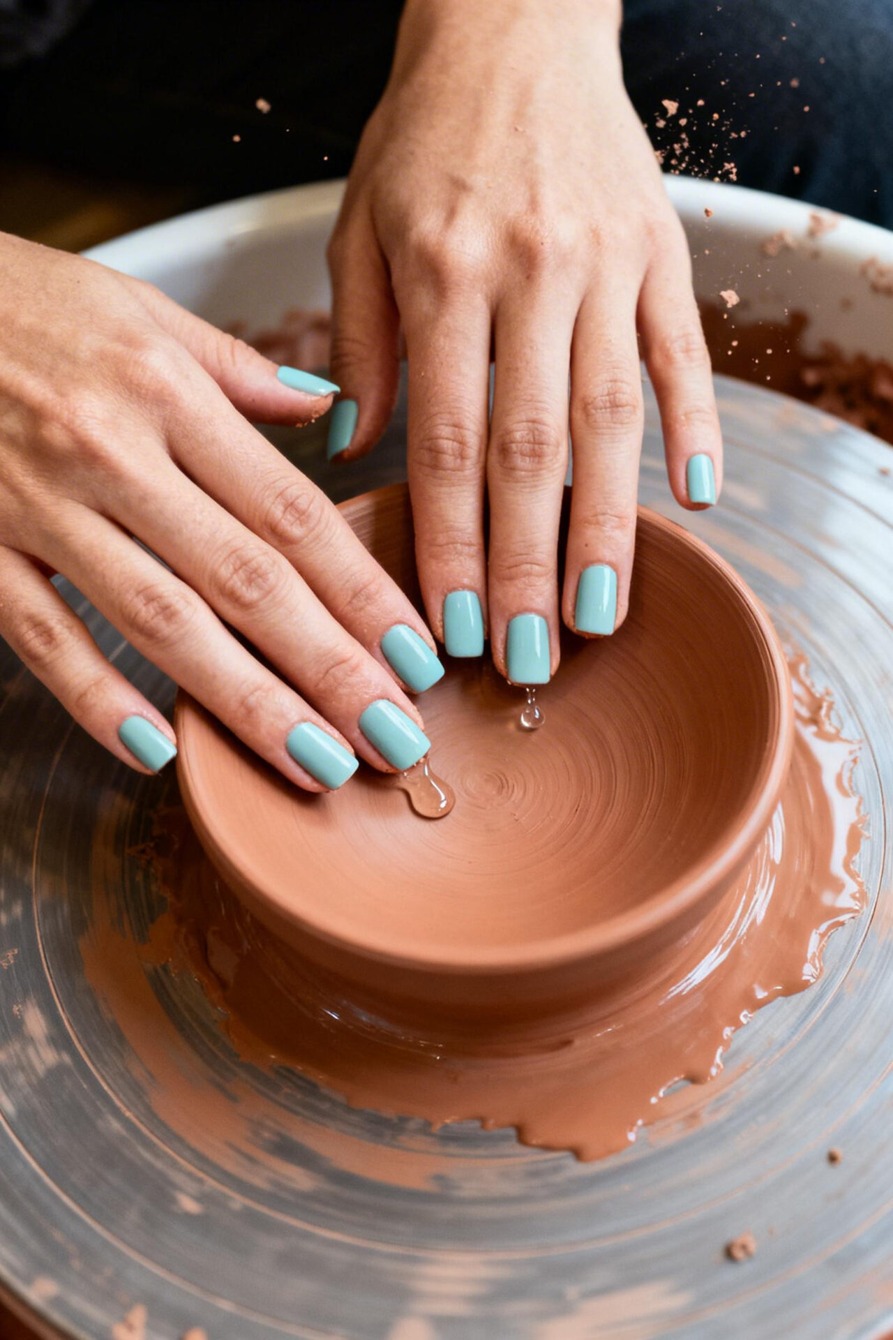 Square Summer Nails - Celadon clay matte