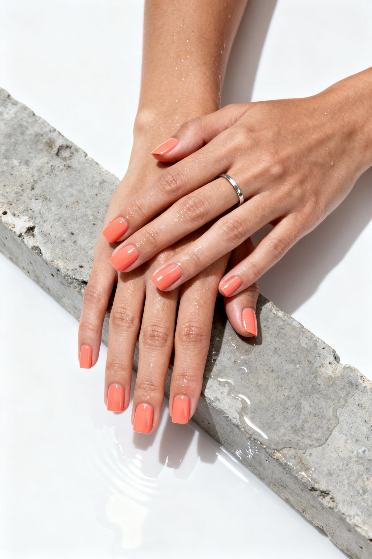 Square Summer Nails - Peachy coral gloss short