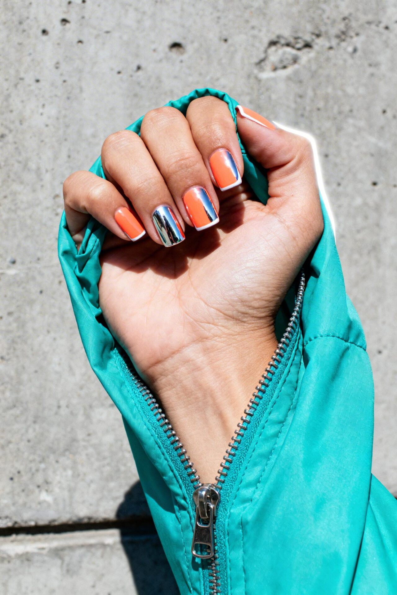 Square Summer Nails - Papaya chrome