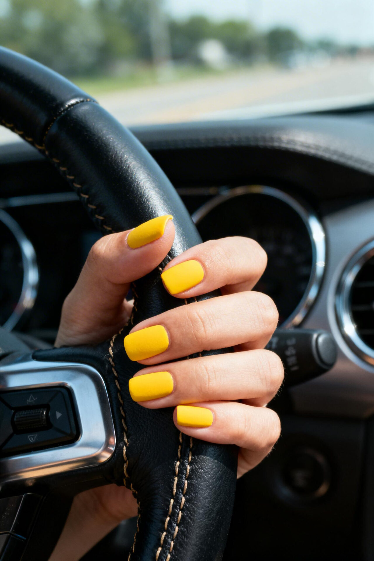 Square Summer Nails - Sunflower matte