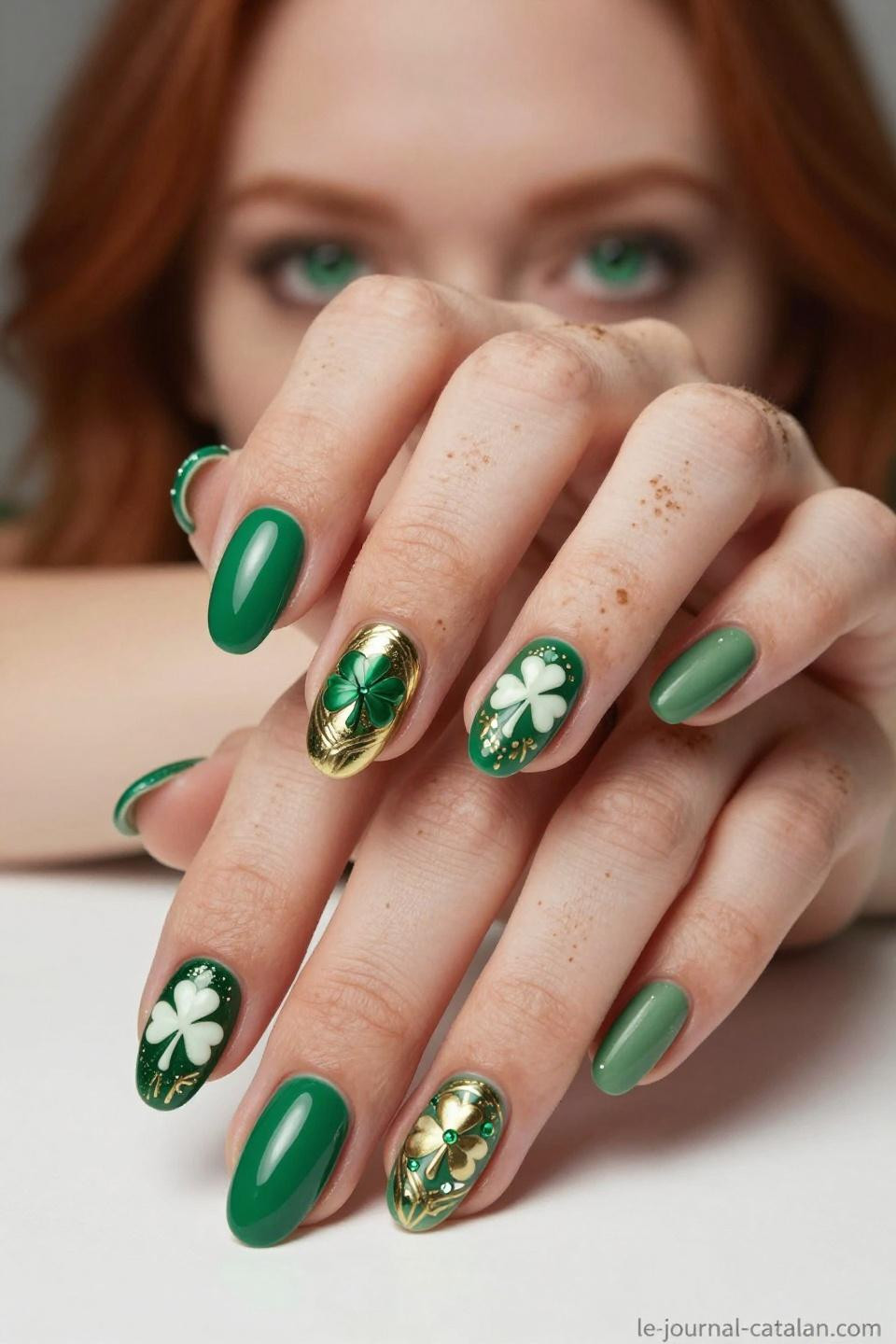 St Patricks Nails Ideas intricate Celtic knot patterns in metallic gold