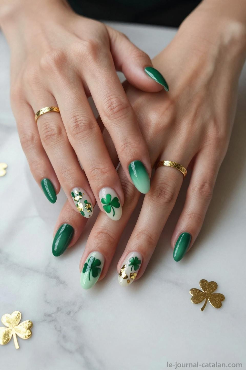 St Patricks Nail Designs gradient ombre transitioning from forest green to mint