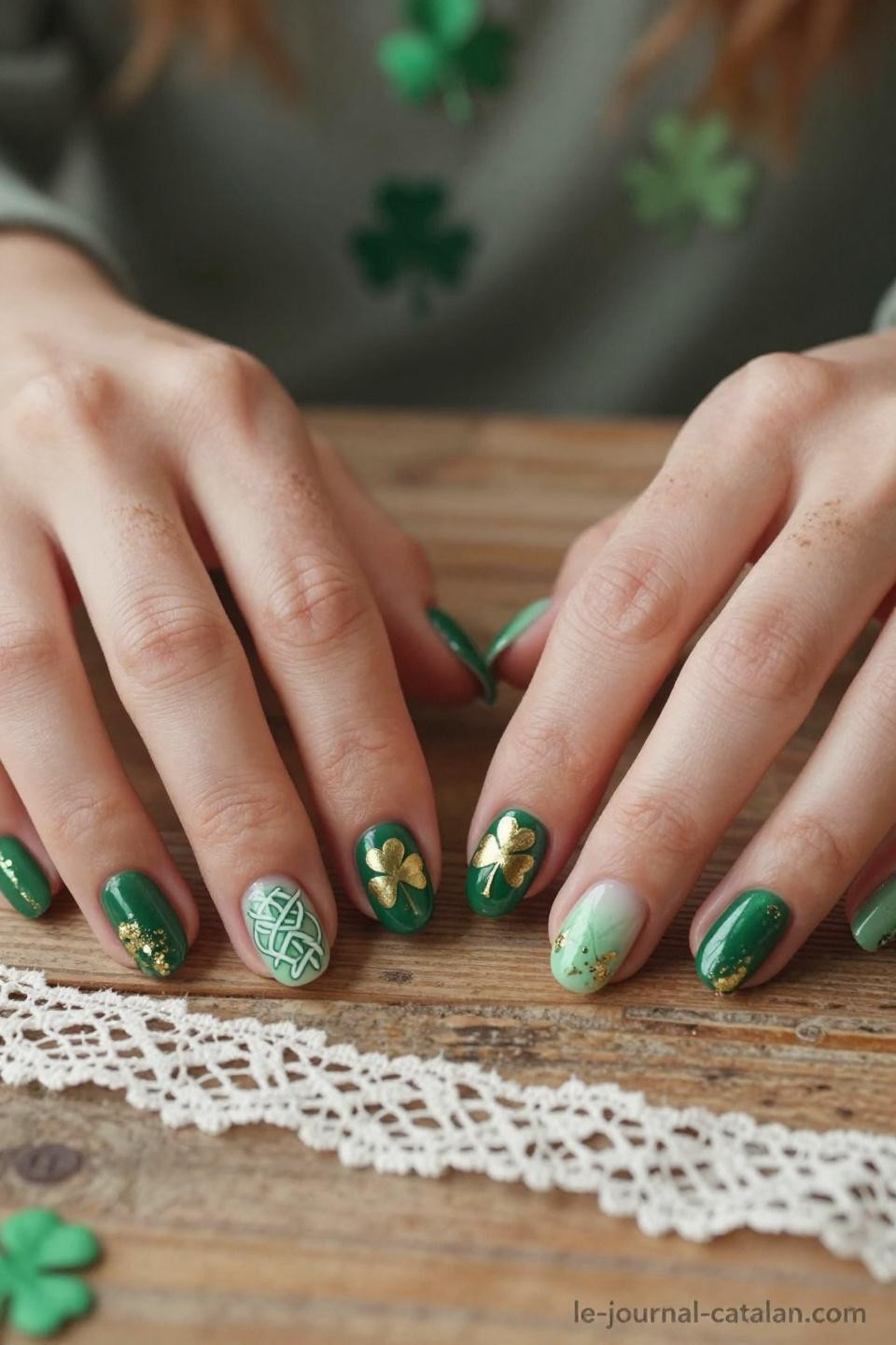 St Patrick's Day Nails dimensional techniques with layered textures and 3D elements