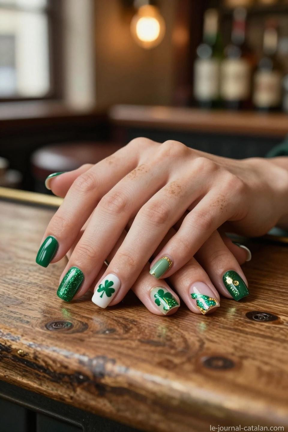 St Pats Nails emerald with authentic Celtic patterns and cultural design elements