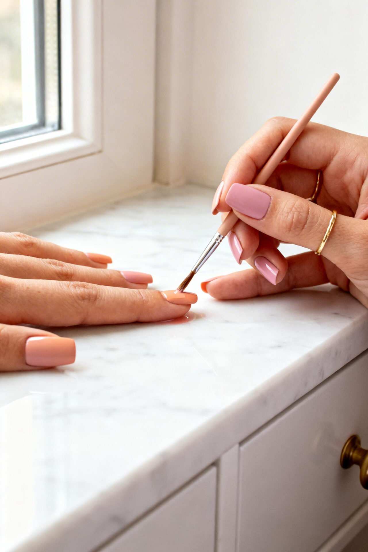 Short ballerina nails nude shade