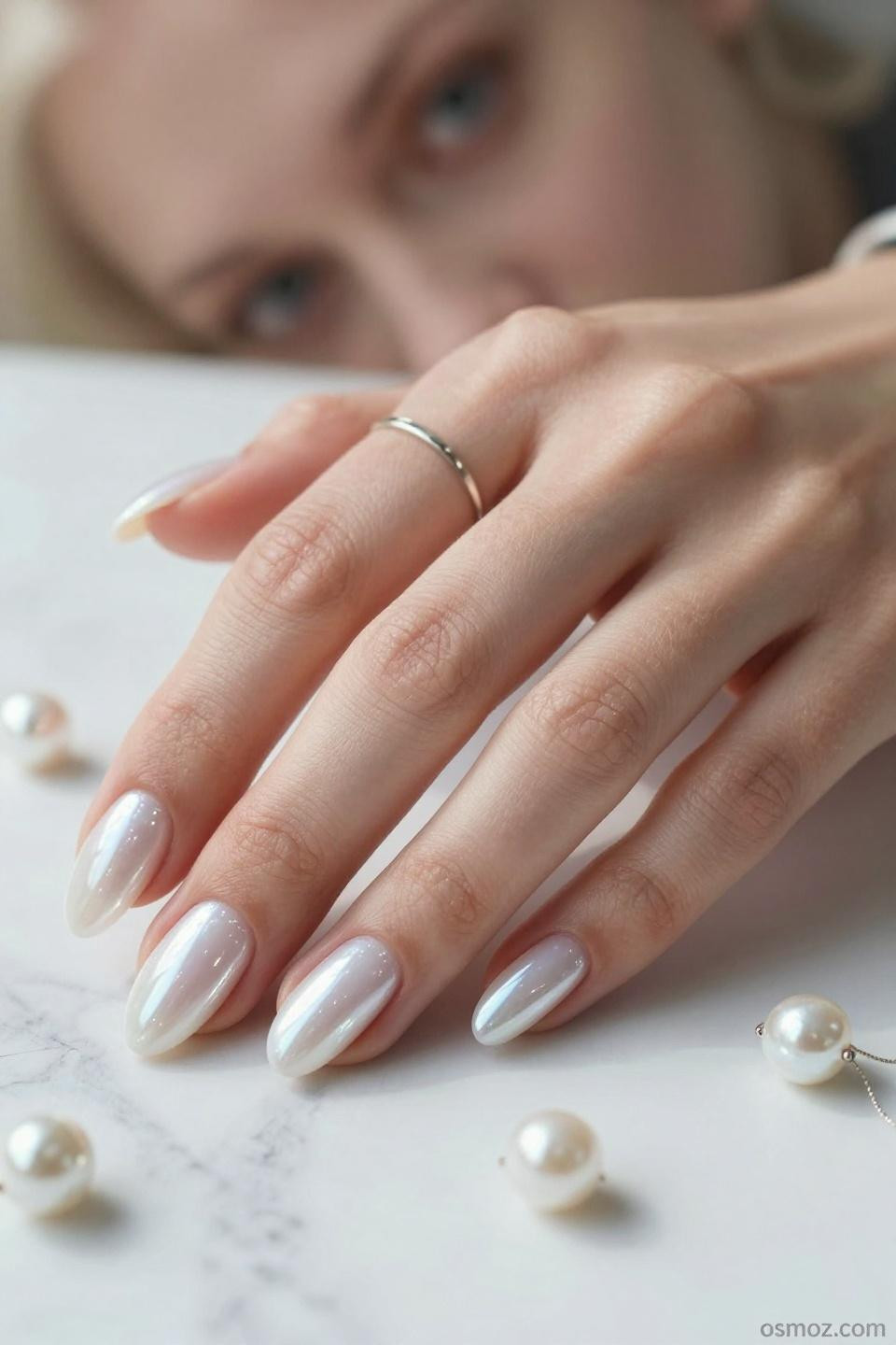 Almond French Tip Nails - chrome tips