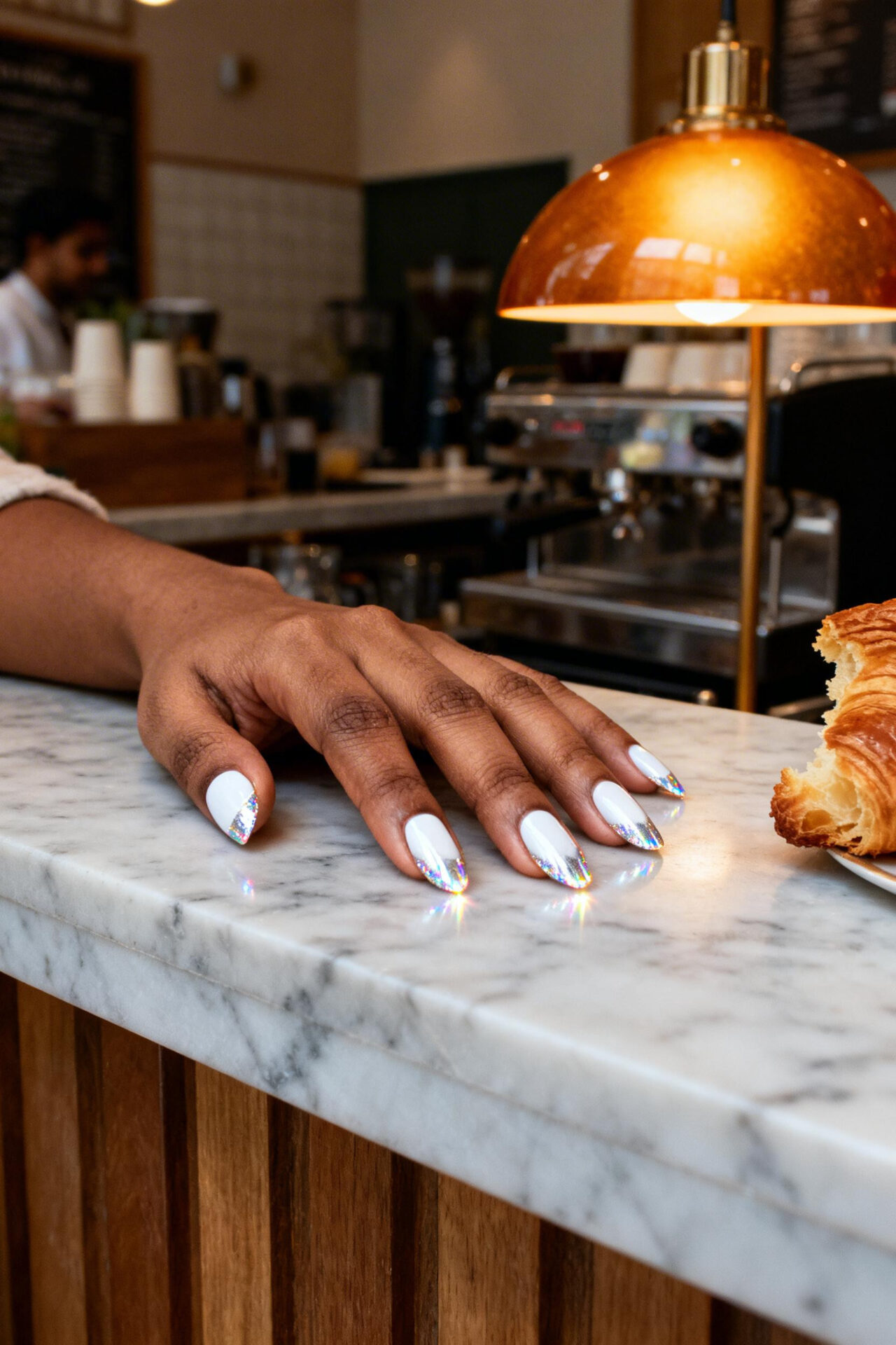 Nude Almond Nails - metallic foil